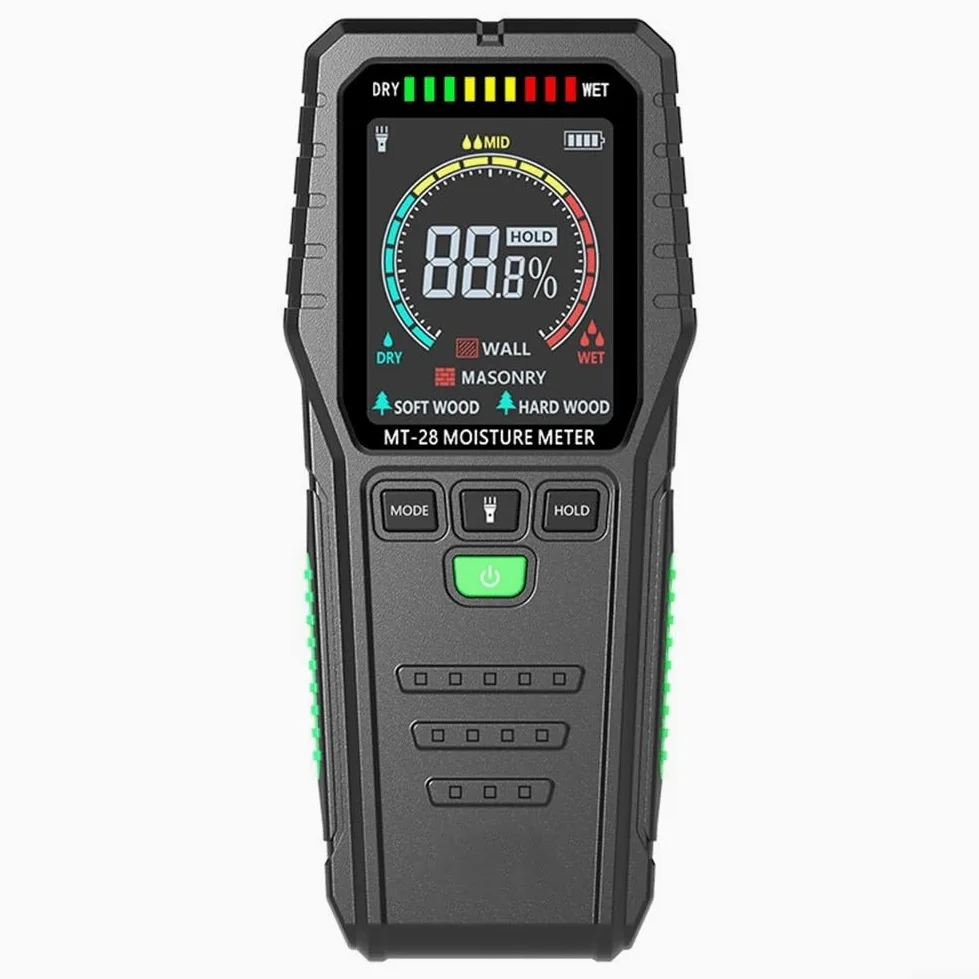 Medidor de humedad no invasivo Probador de madera sin pines con pantalla LCD para paneles de yeso, madera dura, detección de fugas, sensor de humedad de edificio, herramienta de suelo