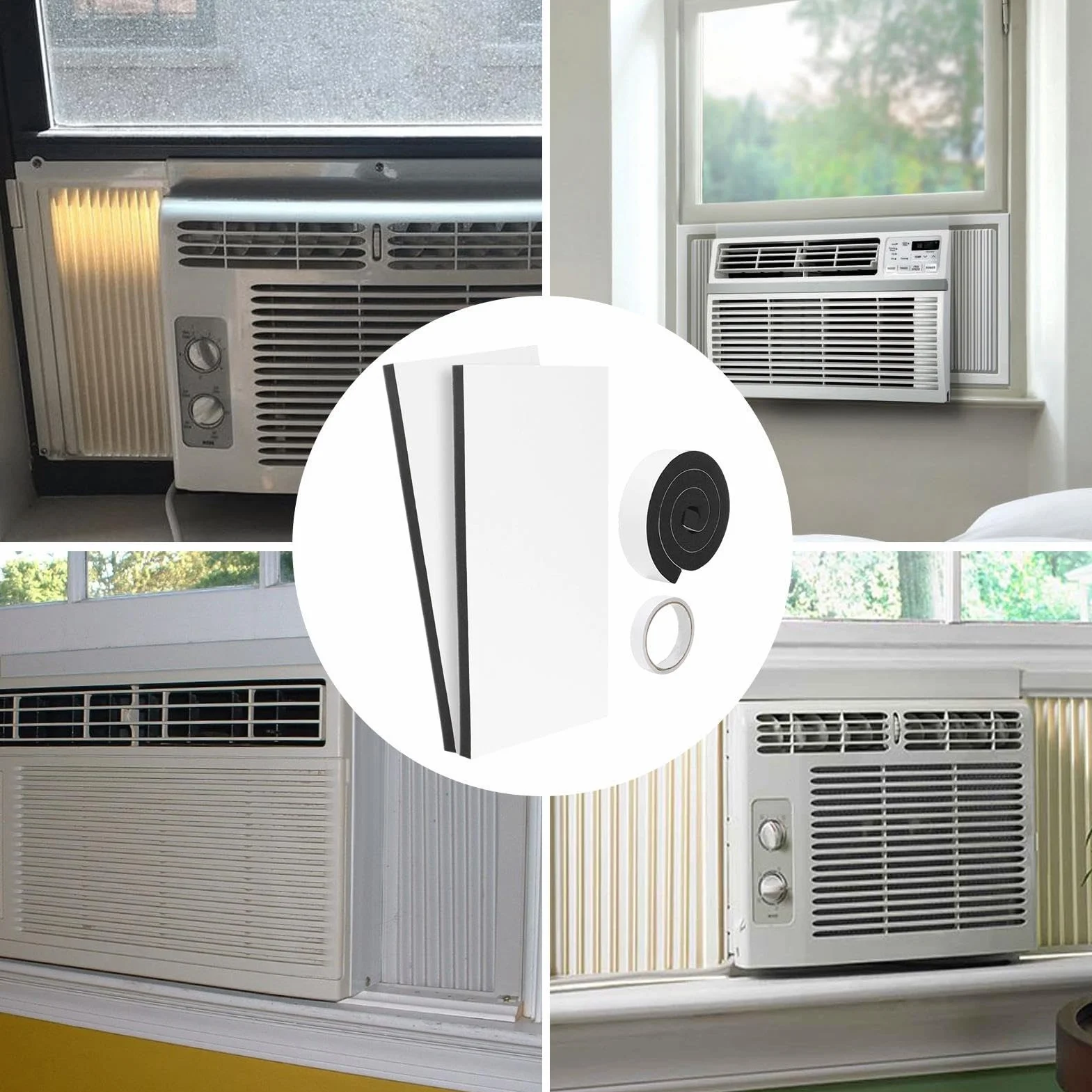 Kit de Sellado para Ventana con Aire Acondicionado,2 Piezas Universales De Alta Densidad | Paneles Laterales Espuma Aislante AC - Oficina, Dormitorio, Hogar, Apartamento, Previene Fugas De Aire