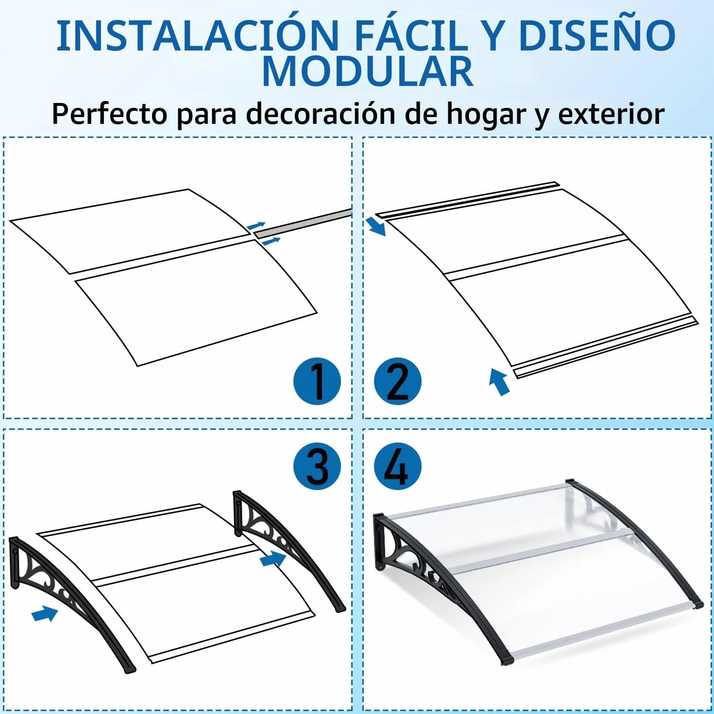 Sonnewelt Marquesina Puerta Entrada 100x120 cm Techo Policarbonato Hueco 5 mm Estructura ABS Arco Transparente Inclinado Protección Lluvia Sol