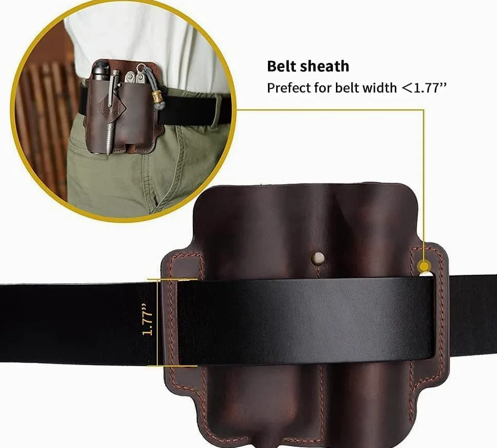 VIPERADE PJ19 Funda de piel EDC organizador de cuero táctico multiherramienta bolsa con llavero trabilla para cinturón, soporte para bolígrafo para linterna, herramientas, camping al aire libre