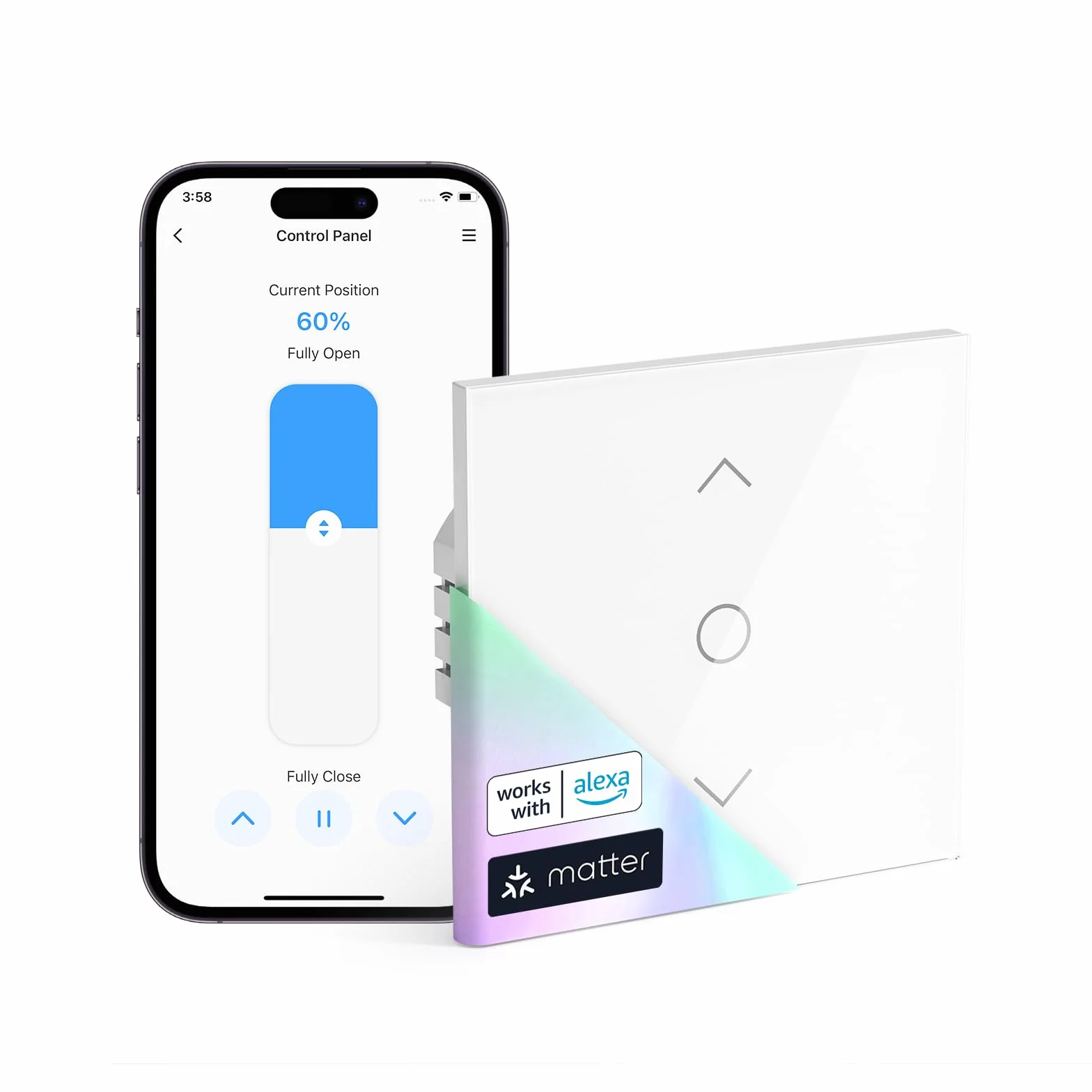 meross Matter Interruptor Persiana WiFi 80x80mm, Compatible HomeKit/Alexa/Google, Control Porcentaje/Voz/App/Programación, Control Local sin Internet, Respuesta Milisegundos (Necesita Neutro)