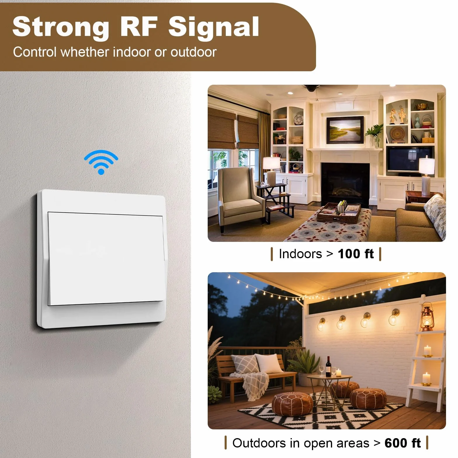 Juego de interruptor de luz inalámbrico 230V, interruptor de radio – no se requieren baterías, interruptor de pared impermeable, controle su lámpara hasta 200 m de distancia (1 receptor y 3 paneles de
