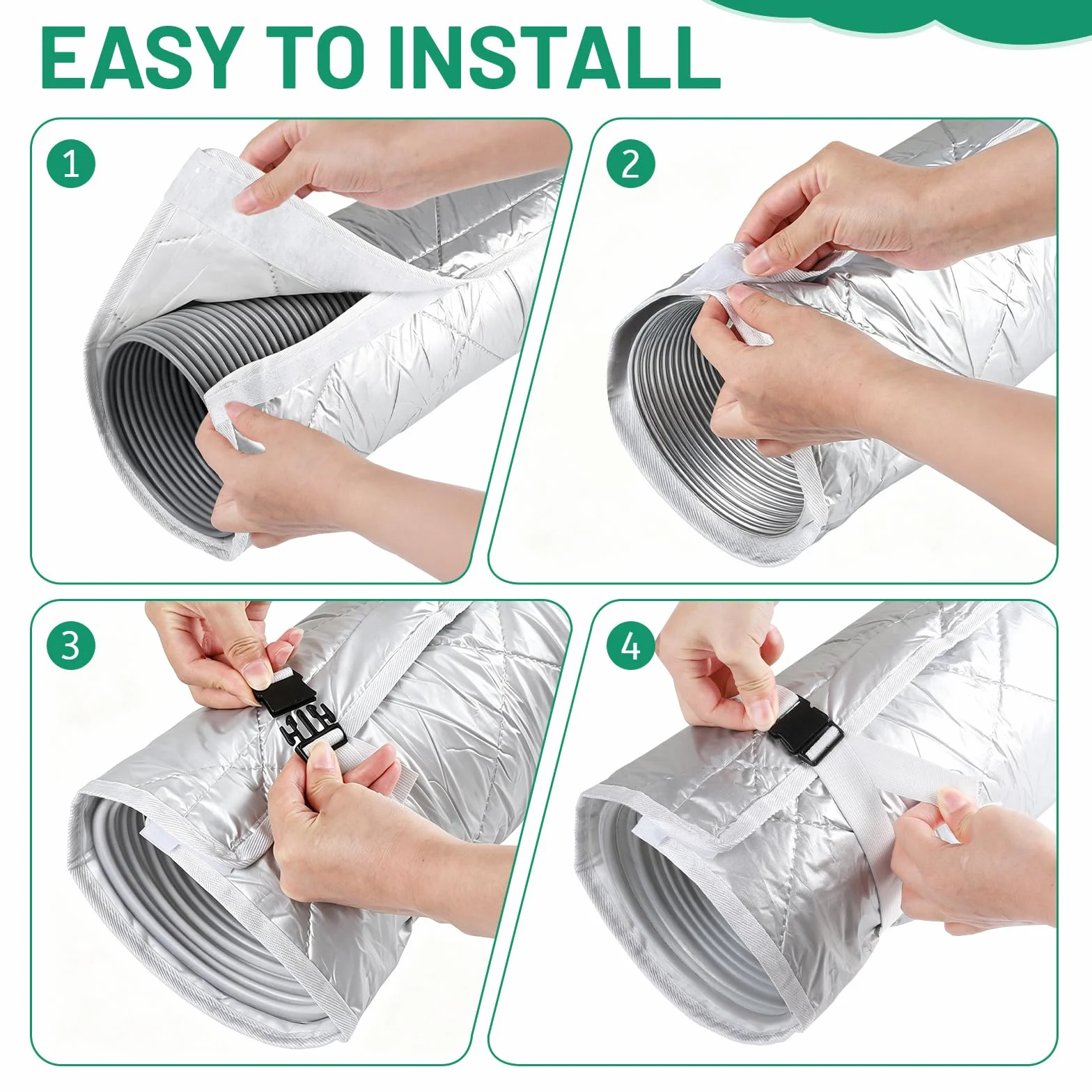 Funda de Aislamiento Portátil para Manguera de Aire Acondicionado 150 x 58,5 cm, 4 Correas Ajustables, 5-7 Pulgadas