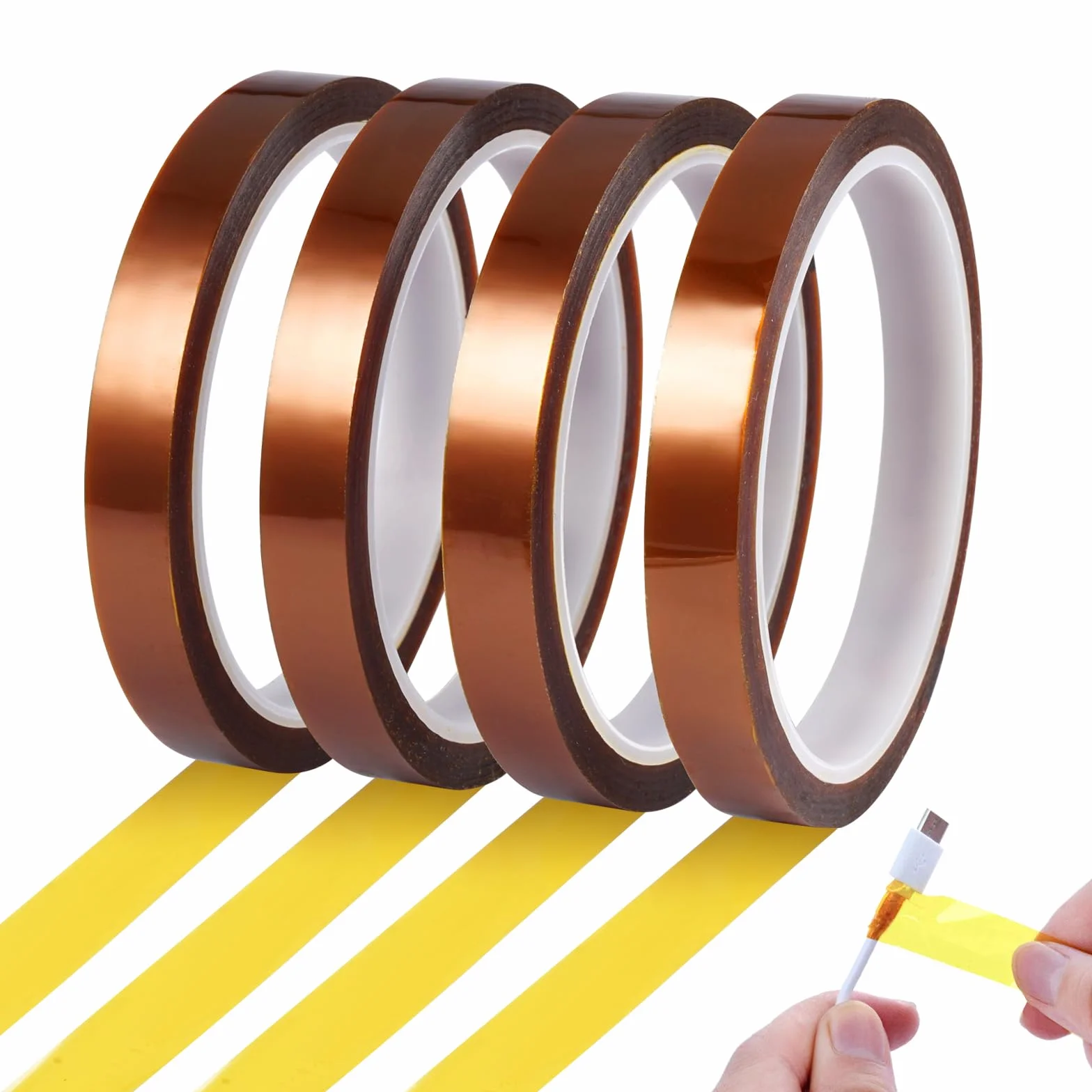 4 Rollos Cinta Termica Sublimacion,12mm x 33m Cinta Adhesiva de Poliimida,3D Cinta de Transferencia Térmica,Cinta Resistentes alta Temperatura al Calor,Para Enmascarar,Soldar,Sublimación (Marrón)