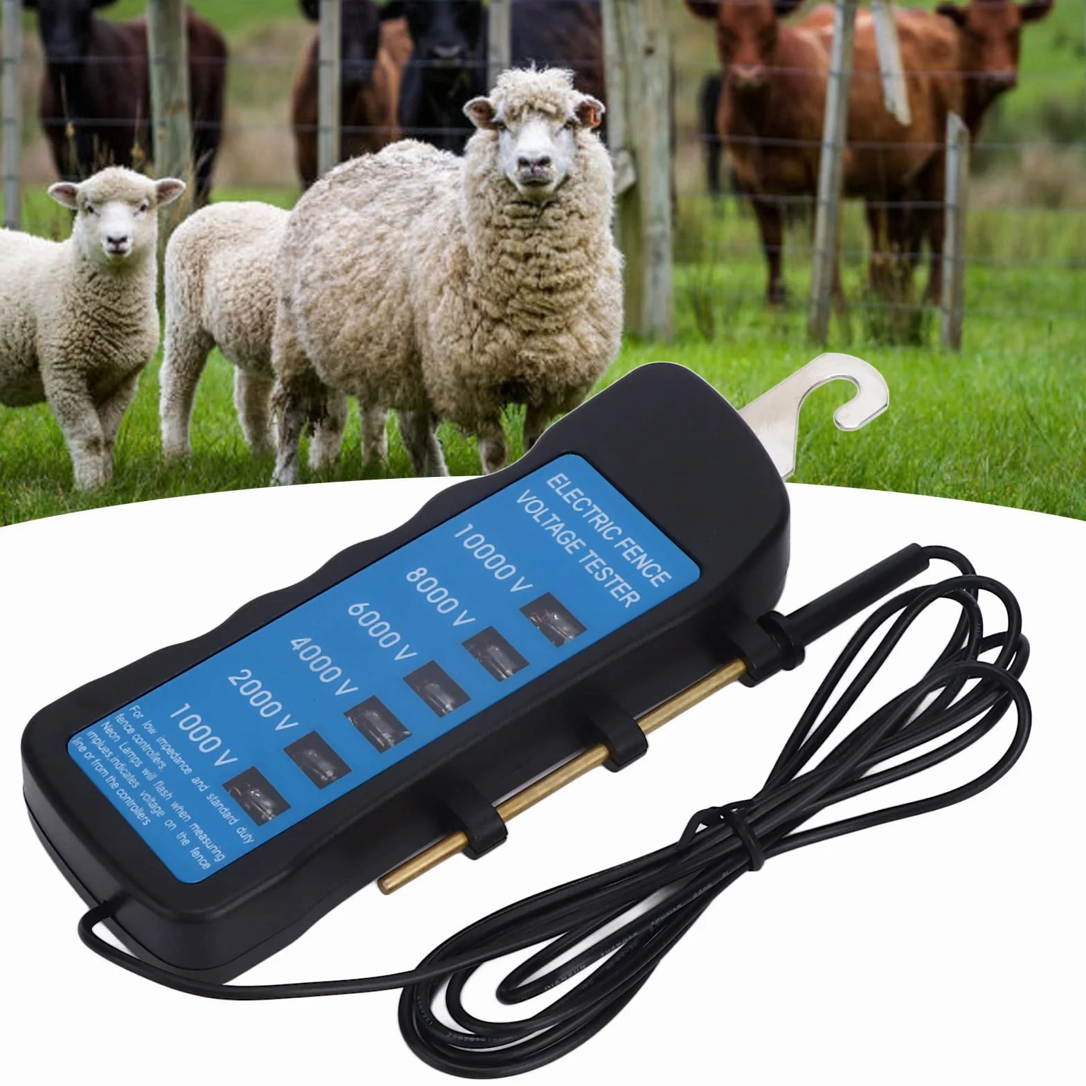 Probador De Voltaje Cerca EléCtrica Funciona Bien, Probador Cercas EléCtricas Probador Voltaje AmperíMetro Buscador Fallas Cercas PortáTil 1000-10000V Con 6 LáMparas Para De Ganado AgríCola