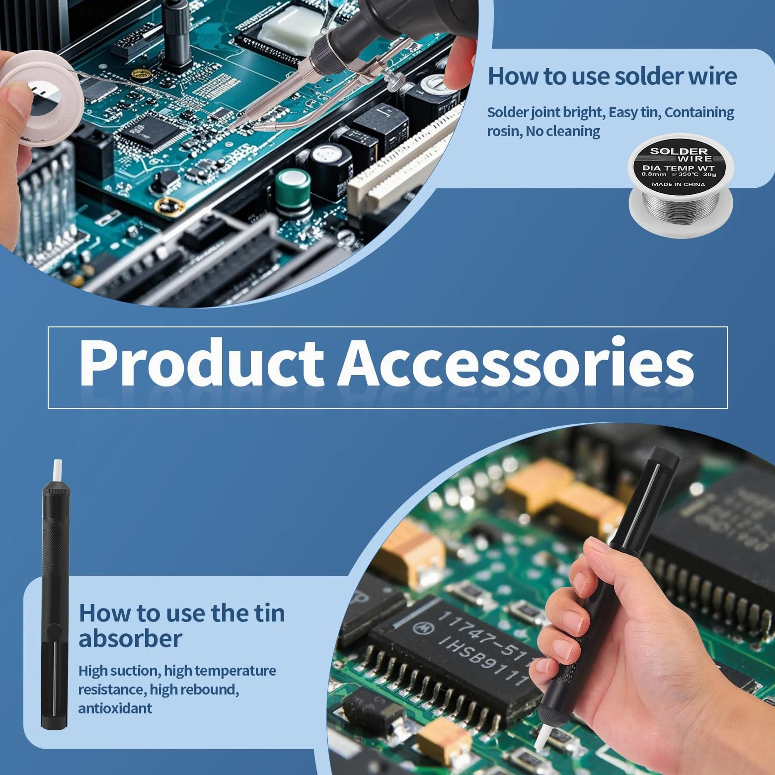 Juego Profesional Portátil de Estación de Soldadura, Pistola de Soldar, Estación de Soldadura Industrial con Alimentación Automática y 5 Bobinas de Estaño | Para PCB, Electrónica, Joyería, Soldadura