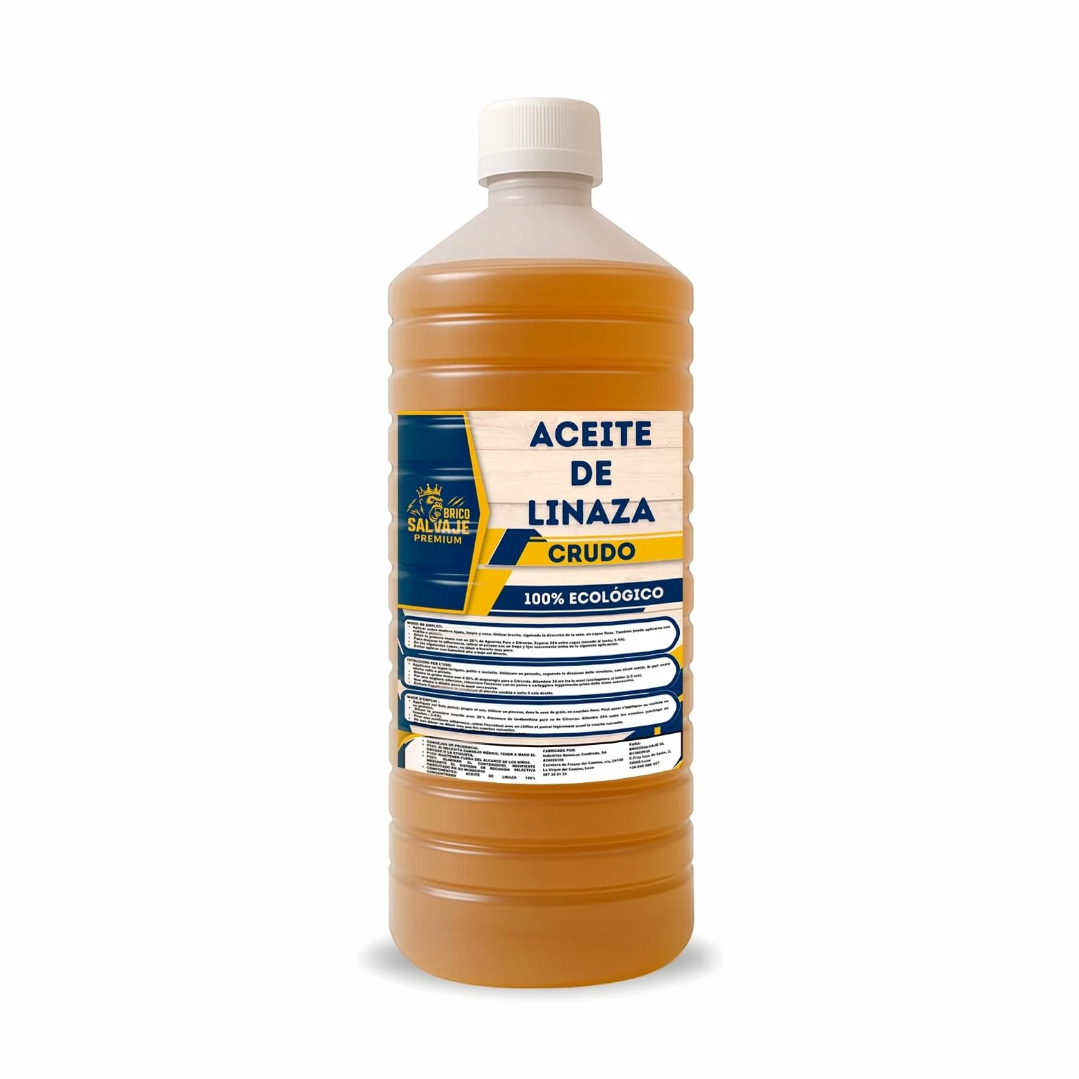 Aceite de Linaza CRUDO para la Madera | Ladrillo, Terrazo, Teja | Nutrición | Protección (1 LITRO) BRICOSALVAJE PREMIUM