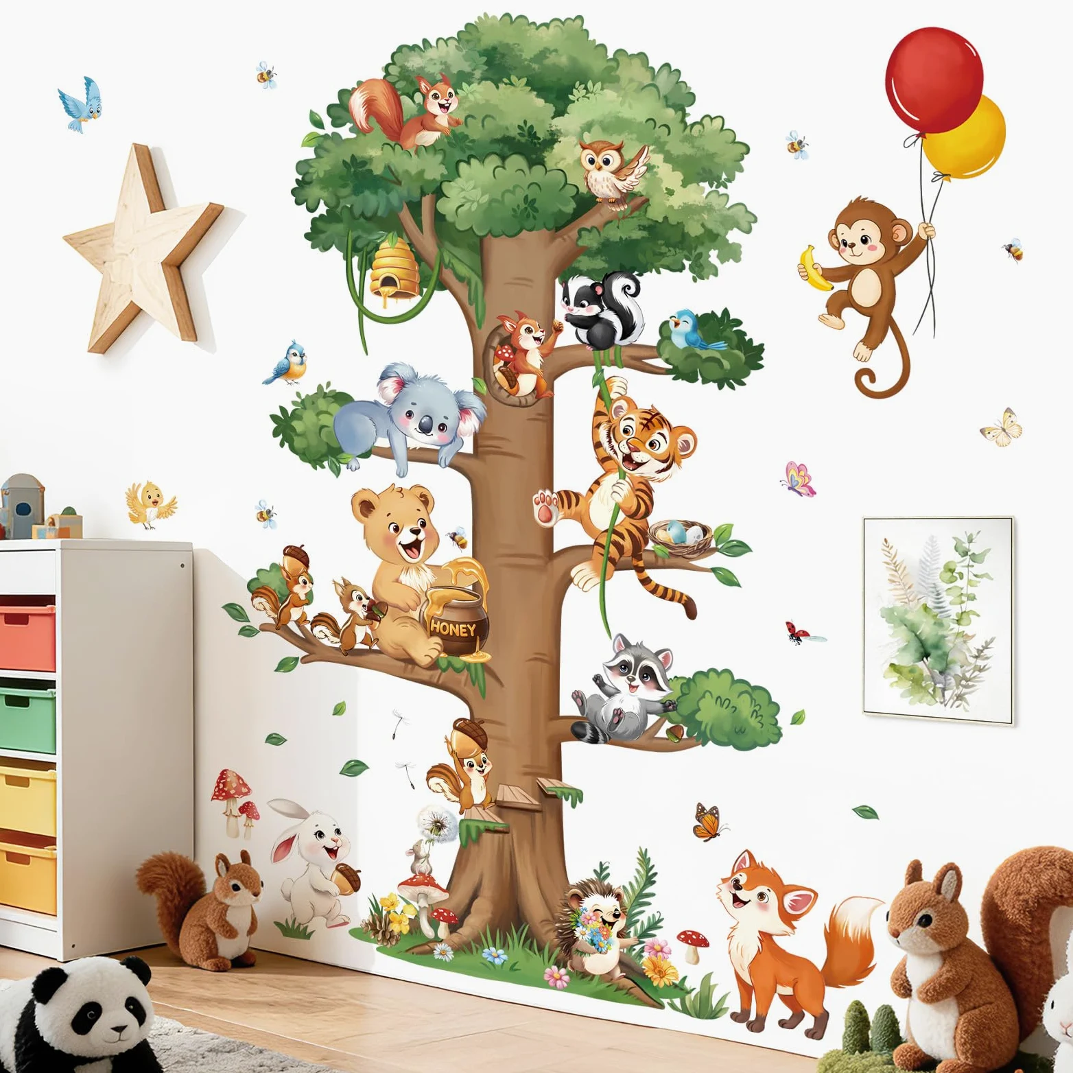 decalmile Pegatinas de Pared Animales del Bosque Árbol Grande Vinilos Decorativos Animales Zorro Conejo Ardilla Adhesivos Pared Habitación Infantiles Niños Bebés Guardería