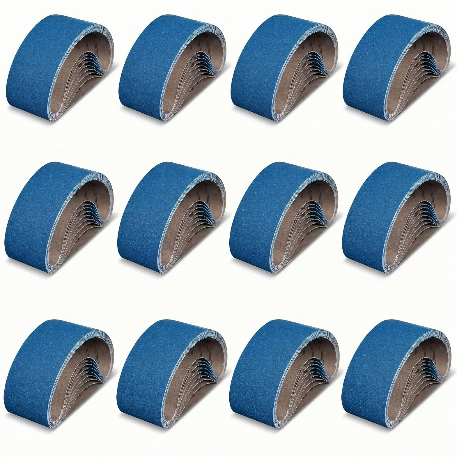 Juego de 12 bandas de lija de 75 x 533 mm, 40/60/80/120 para lijadora de banda lijadora, para lijar, limar, afilar y eliminar el óxido