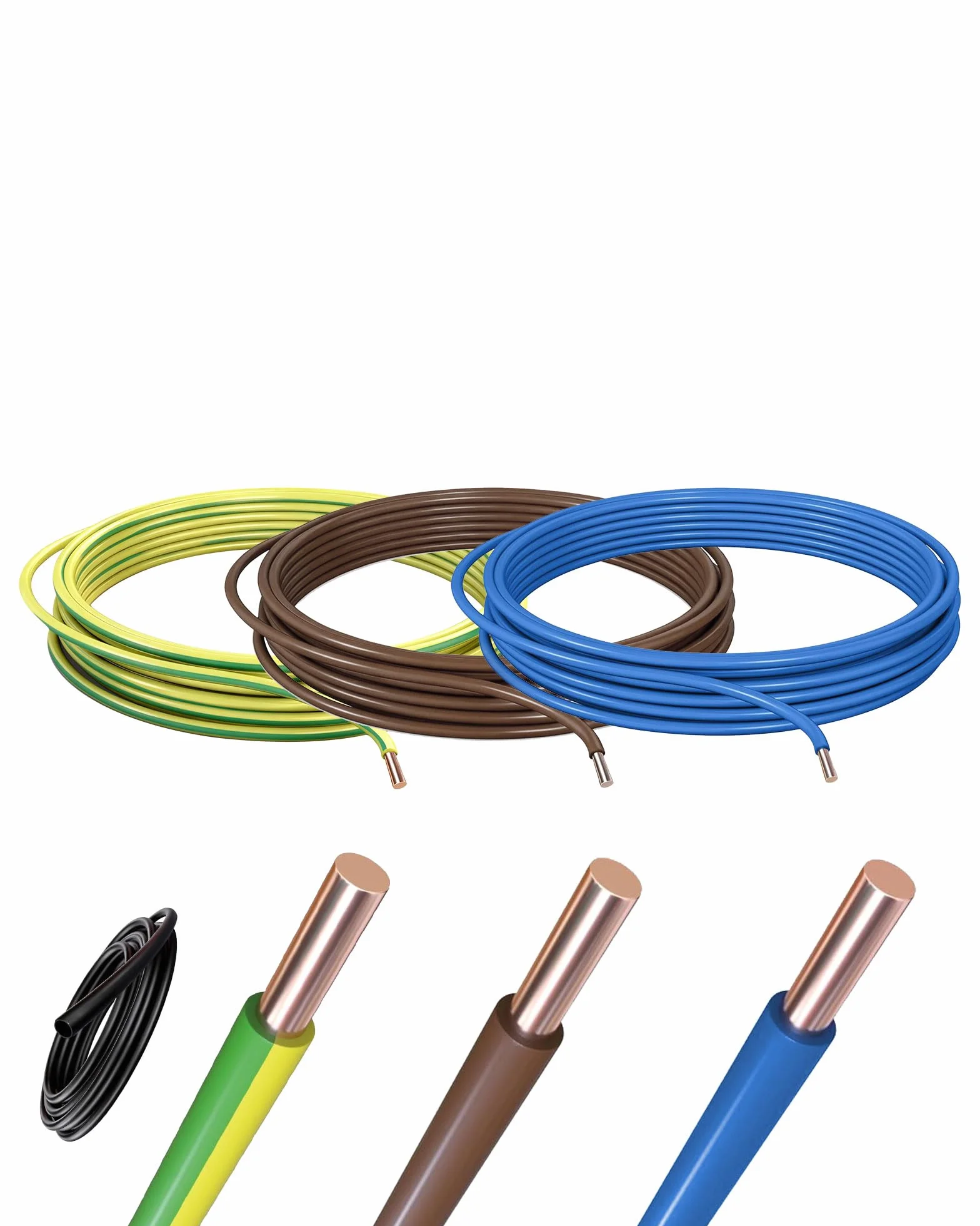 Cable H05V-U 0,75mm² -Kit 3 Colores (Azul, Marrón, Verde-Amarillo) 3x10m - Cable Rígido Monoconductor de Cobre con Aislamiento PVC - 300/500V