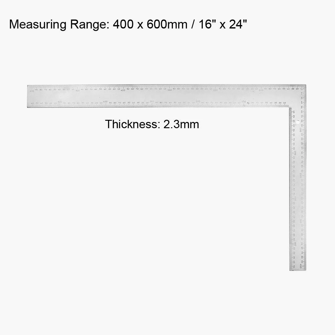 sourcing map Escuadra en L 90 Grados Acero Inoxidable Doble Cara, Regla en Ángulo, Herramienta Diseño Medición para Ingeniero Carpintero Plata 400x600mm