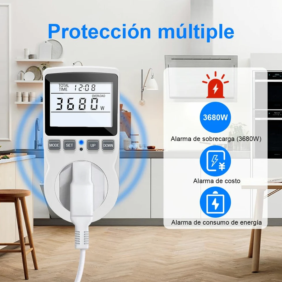 KETOTEK Medidor de Consumo Electrico, Monitor de Electricidad con Pantalla LCD Retroiluminada, Enchufe Medidor Consumo Energía 11 Modos, Protección contra Sobrecarga 3680W