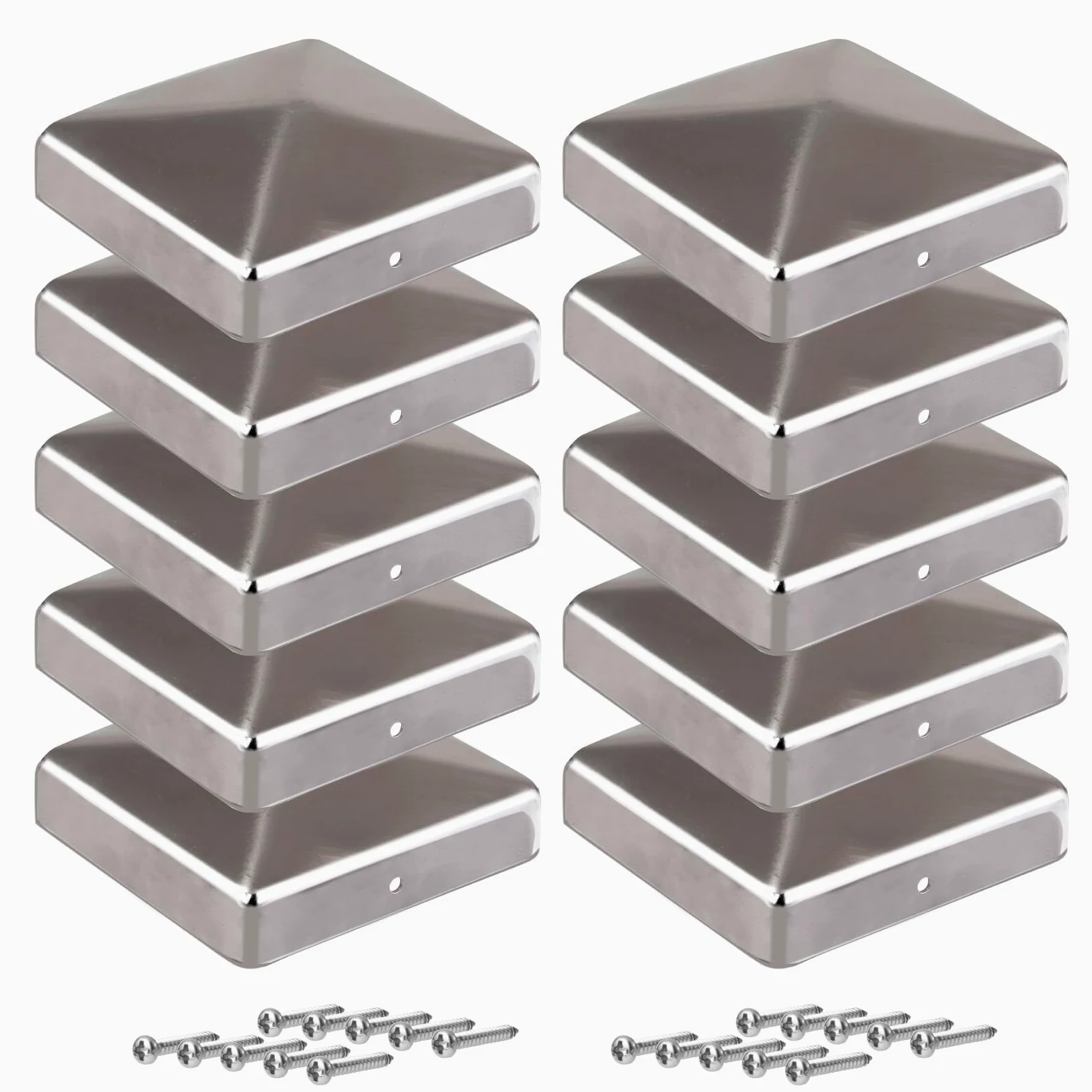 Tapas para postes de madera, 9 x 9 cm, 10 unidades, de metal, forma piramidal, para postes de madera, con tornillos