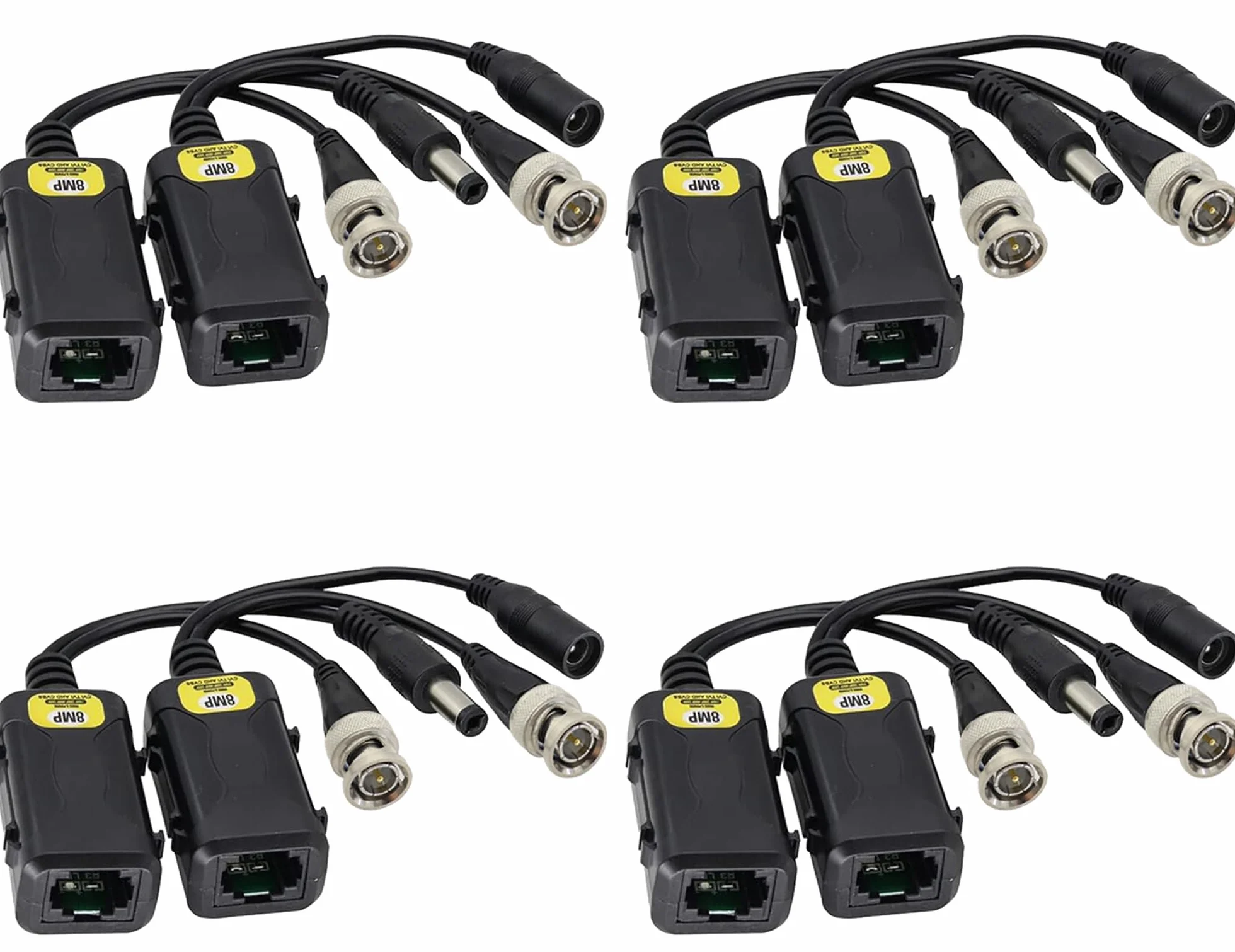 HD Video Balun BNC Macho a RJ45 Hembra Full HD RJ45 Hembra a BNC/DC Adaptador Cámara de Vigilancia Analógica Transceptor de Red para Todos los Equipos de Video (16.5 cm/4 pares)