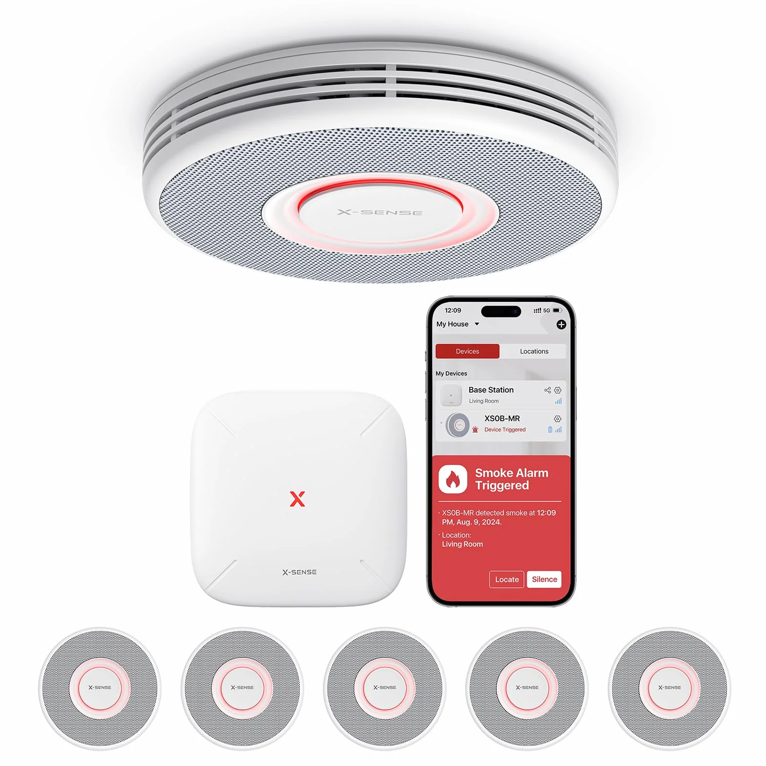 X-Sense Detector de Humo WiFi SBS50 XS0B-MR31 3 Detectores y 1 Base con Alarma de Voz en Alemán