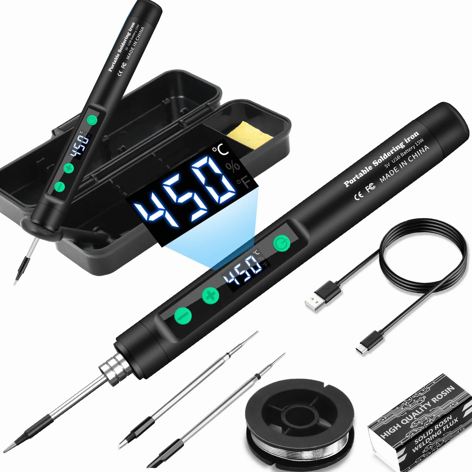 diymore Kit de soldador inalámbrico USB-C con pantalla LCD, temperatura ajustable de 180 ℃ a 450 ℃, bolígrafo de soldadura portátil recargable para reparación de electrónica, proyectos de bricolaje