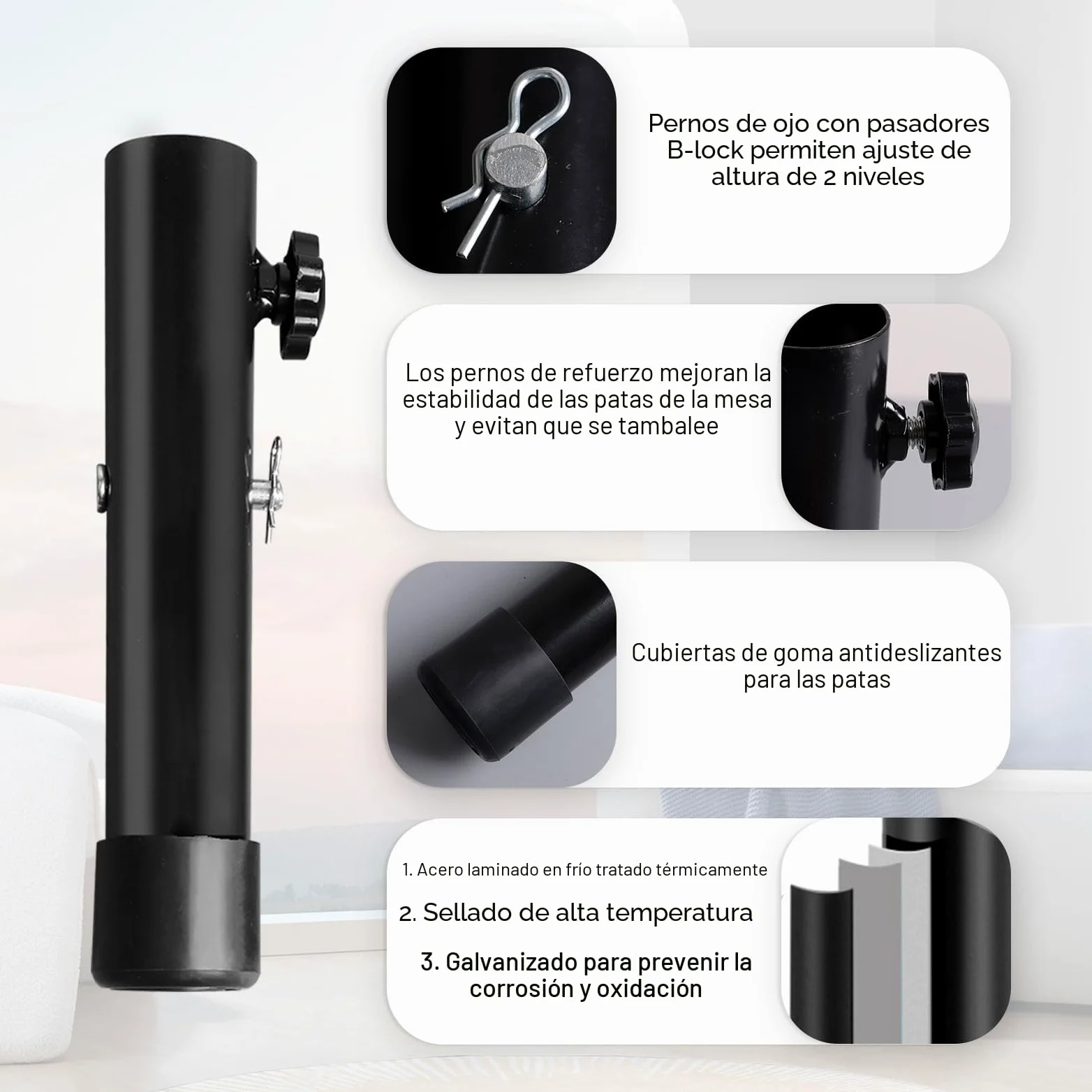 4 Piezas Extensores de Patas de Mesa Plegables, Patas Metalicas para Muebles, Ajustables Altura de 9,2cm / 13,3cm, Elevador Mesa, Pata para Mesas Sillas Doblado o Recto (Negro)