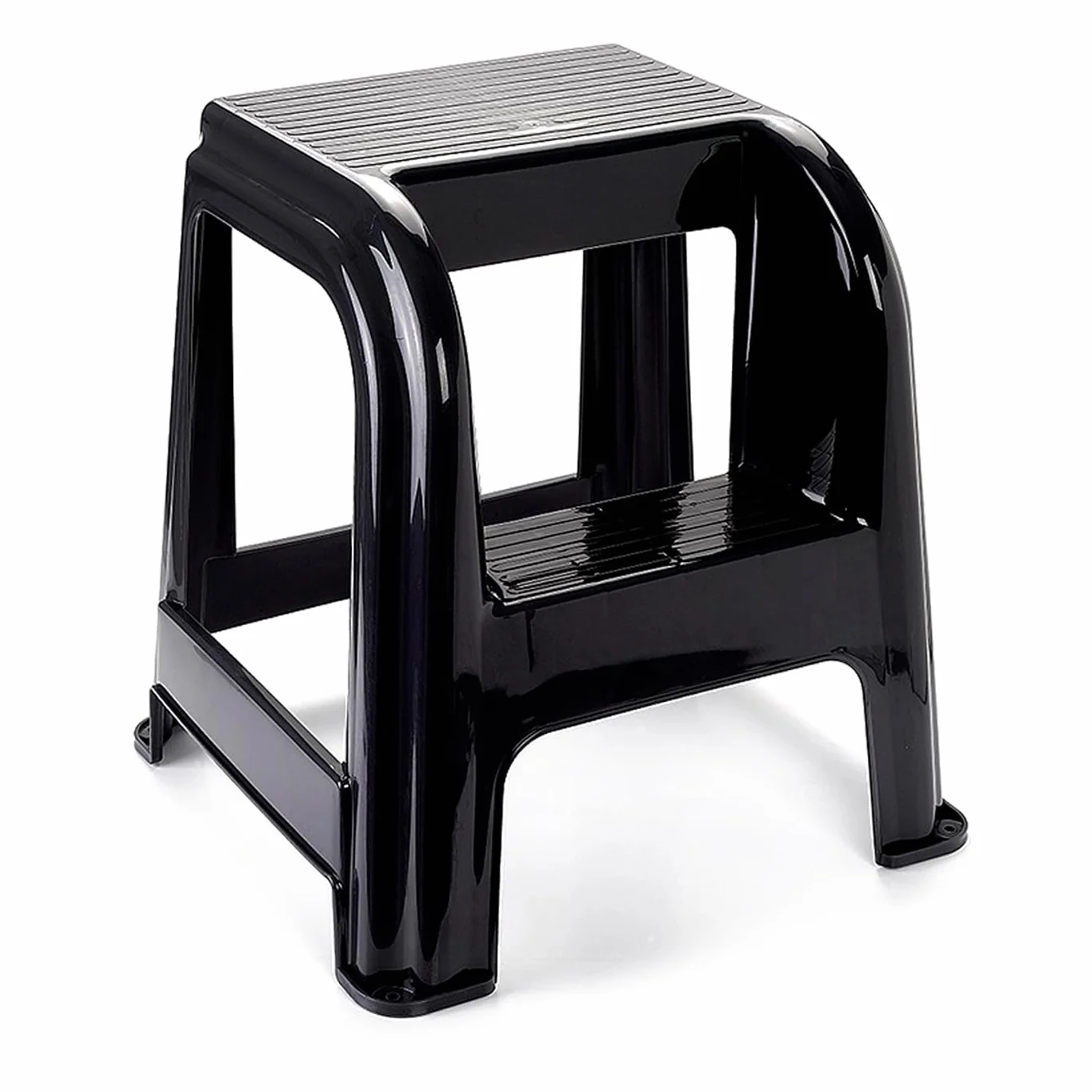 Tradineur - Taburete Domus con Escalón - Fabricado en Plástico - Ideal para Uso Tanto Profesional como doméstico - Peso MAX 150 kg - 44 x 42 x 45 cm - Color Negro