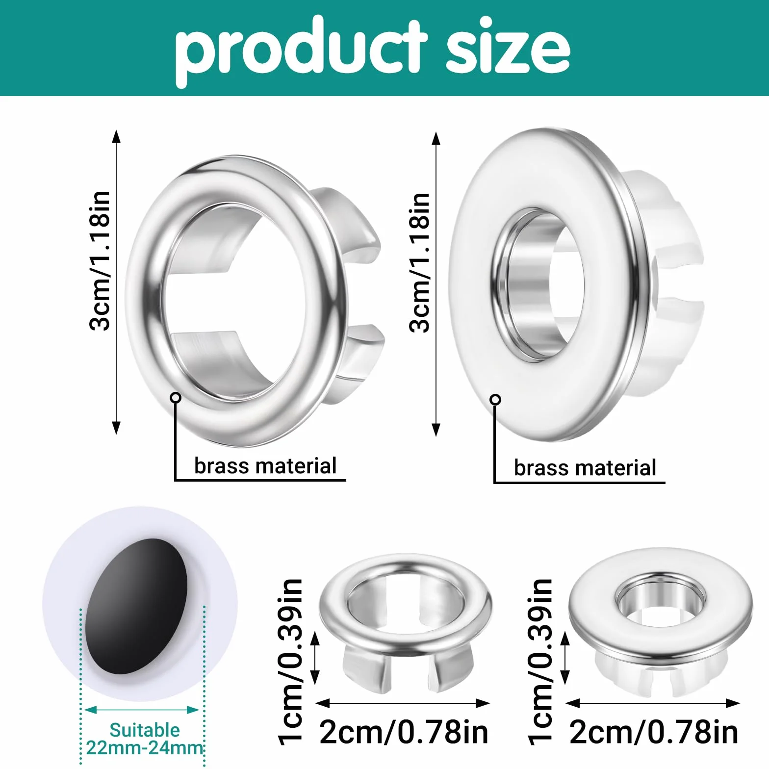4 piezas de anillo de rebosadero para lavabo, roseta de rebosadero para baño, lavabo, lavabo, para adornar, tapón de rebosadero, robusto, plateado