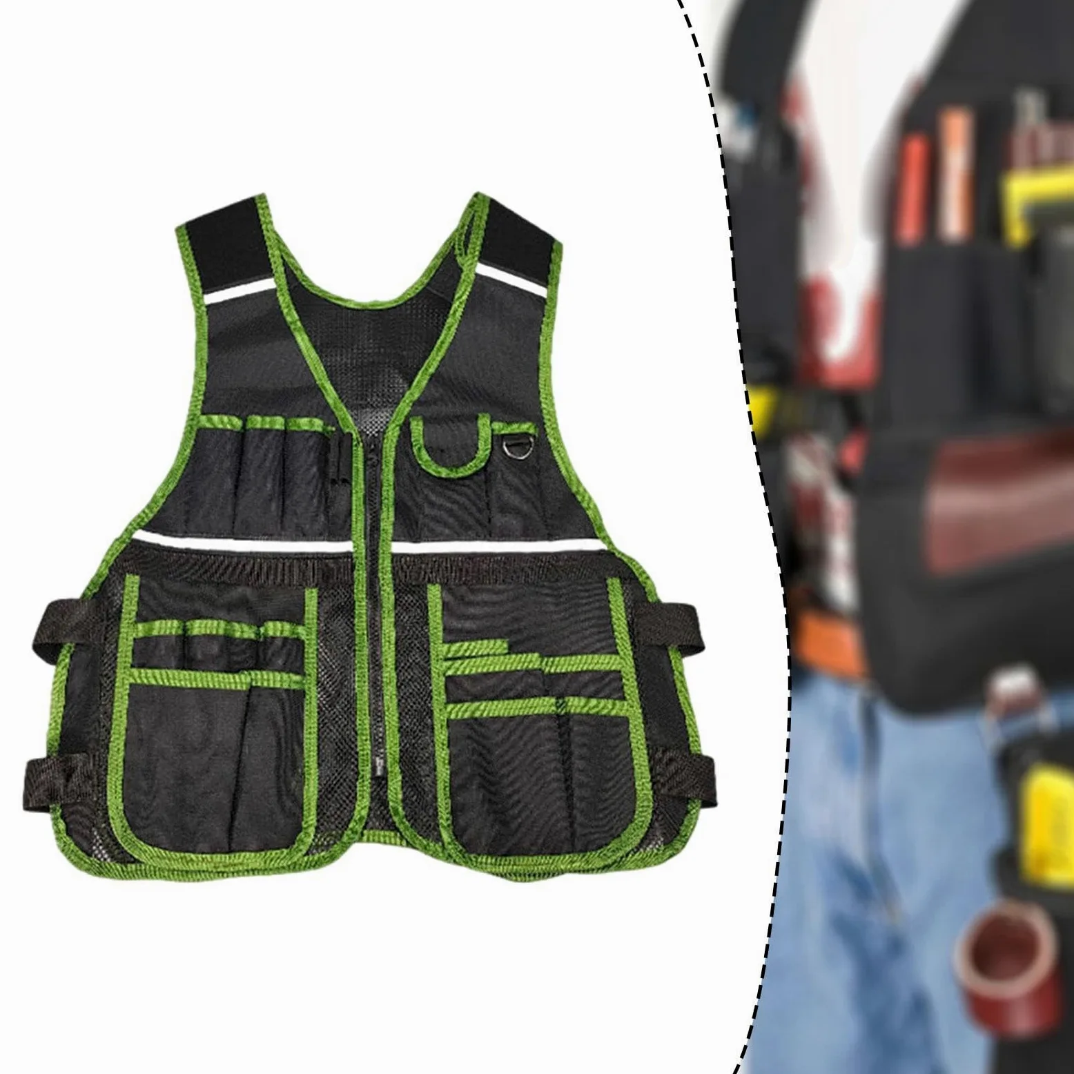 Milageto Chaleco para Electricista con Organizador Multifuncional de Herramientas de Carpintero Y Técnicos Bolsa Ajustable Oxford Transpirable Resis