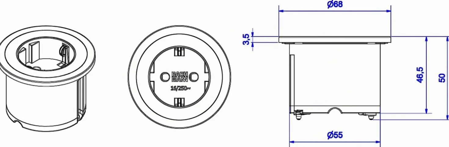 Bachmann 926.000 PIX Unidad de Toma de Corriente 1x Enchufe con Puesta a Tierra Negro