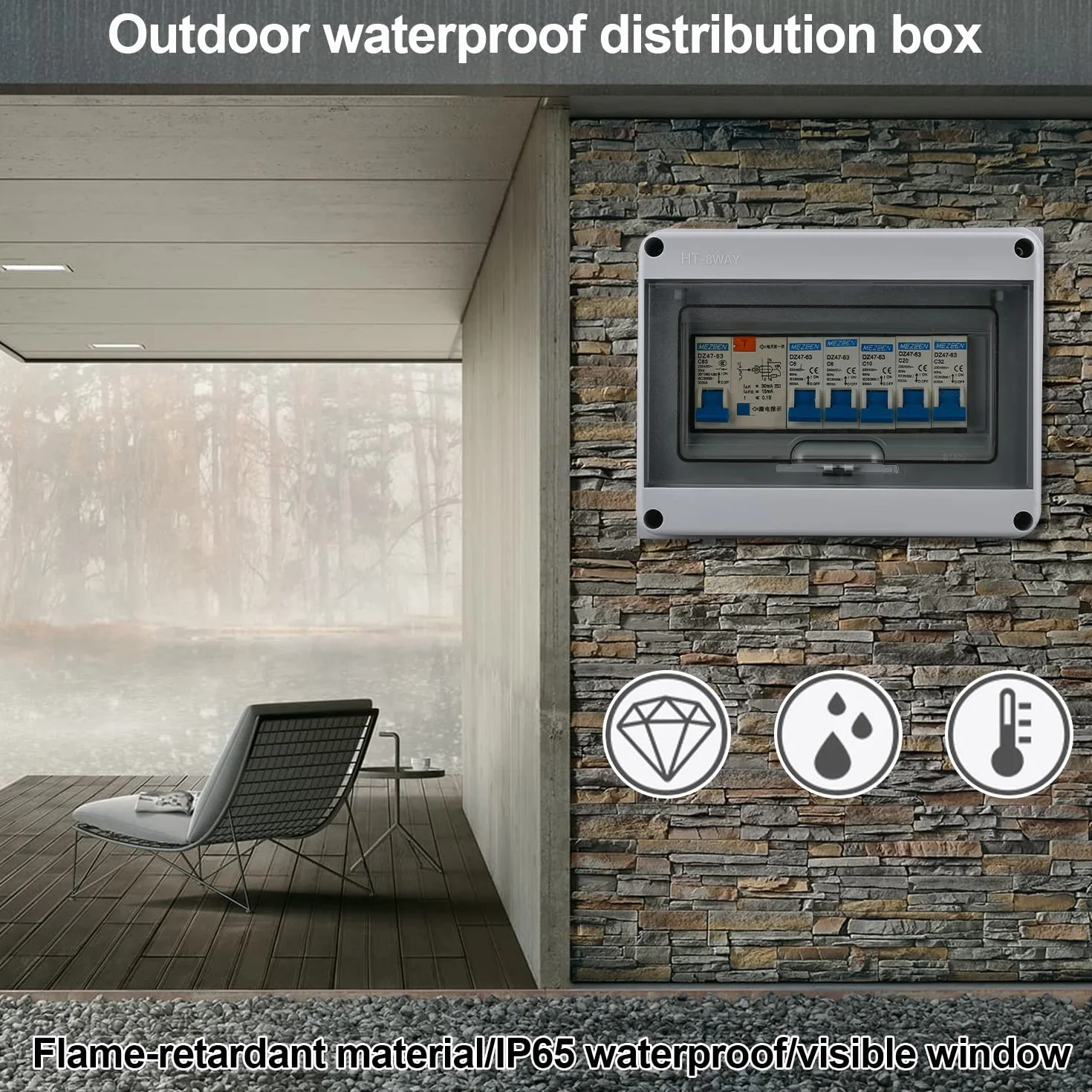 Caja Eléctrica Impermeable IP65, con Interruptor Neumático de 5 Vías 2x6A+1x10A+1x20A+1x32A, Viene con Anillos de Goma y Tornillos, 63A Exterior Cuadro Electrico, para Interior y Exterior