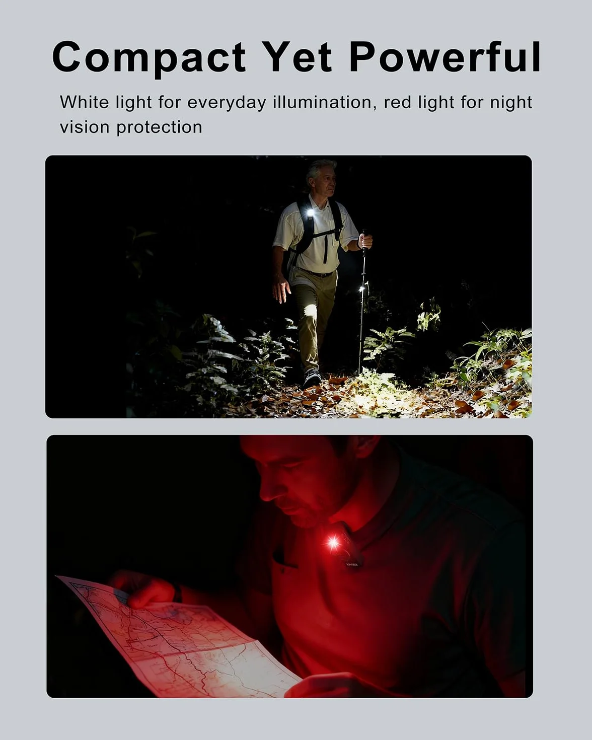 Godyga Linterna LED Recargable 2 en 1, Mini Linterna con Luz Blanca y Roja, Contador de Golf Manual, 500 Lúmenes, USB-C, Clip Magnético, para Golf, Camping, Senderismo y Emergencias