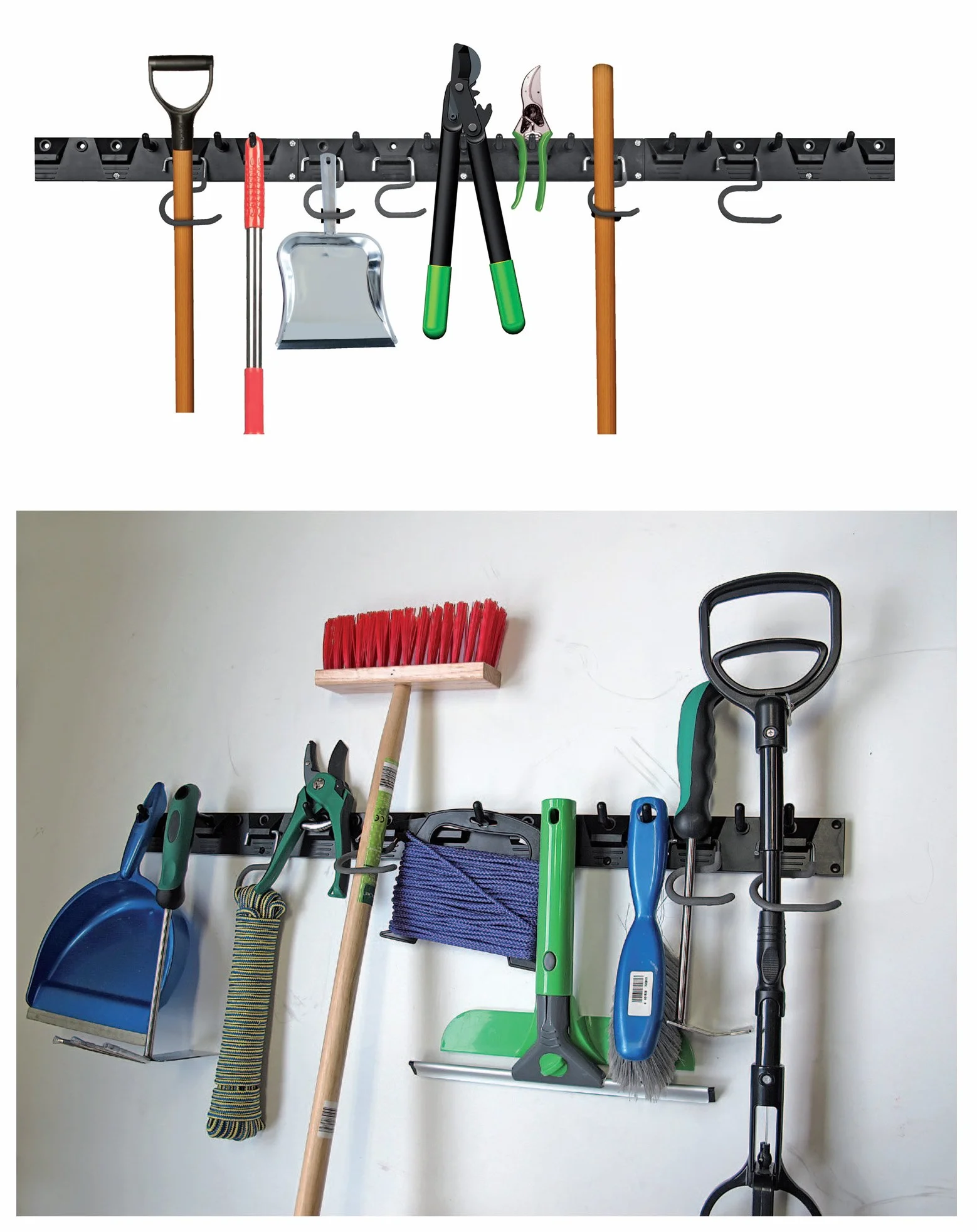Sistema de almacenamiento ajustable de 48 pulgadas, soportes de pared para herramientas, Soportes de Mop jardín escoba rastrillo