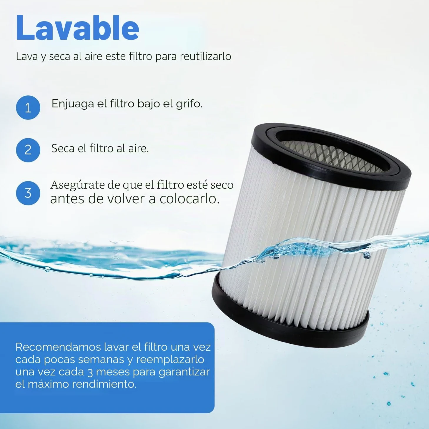 Filtro de cartucho para aspiradora en seco y húmedo para Titan TTB774VAC 16 litros