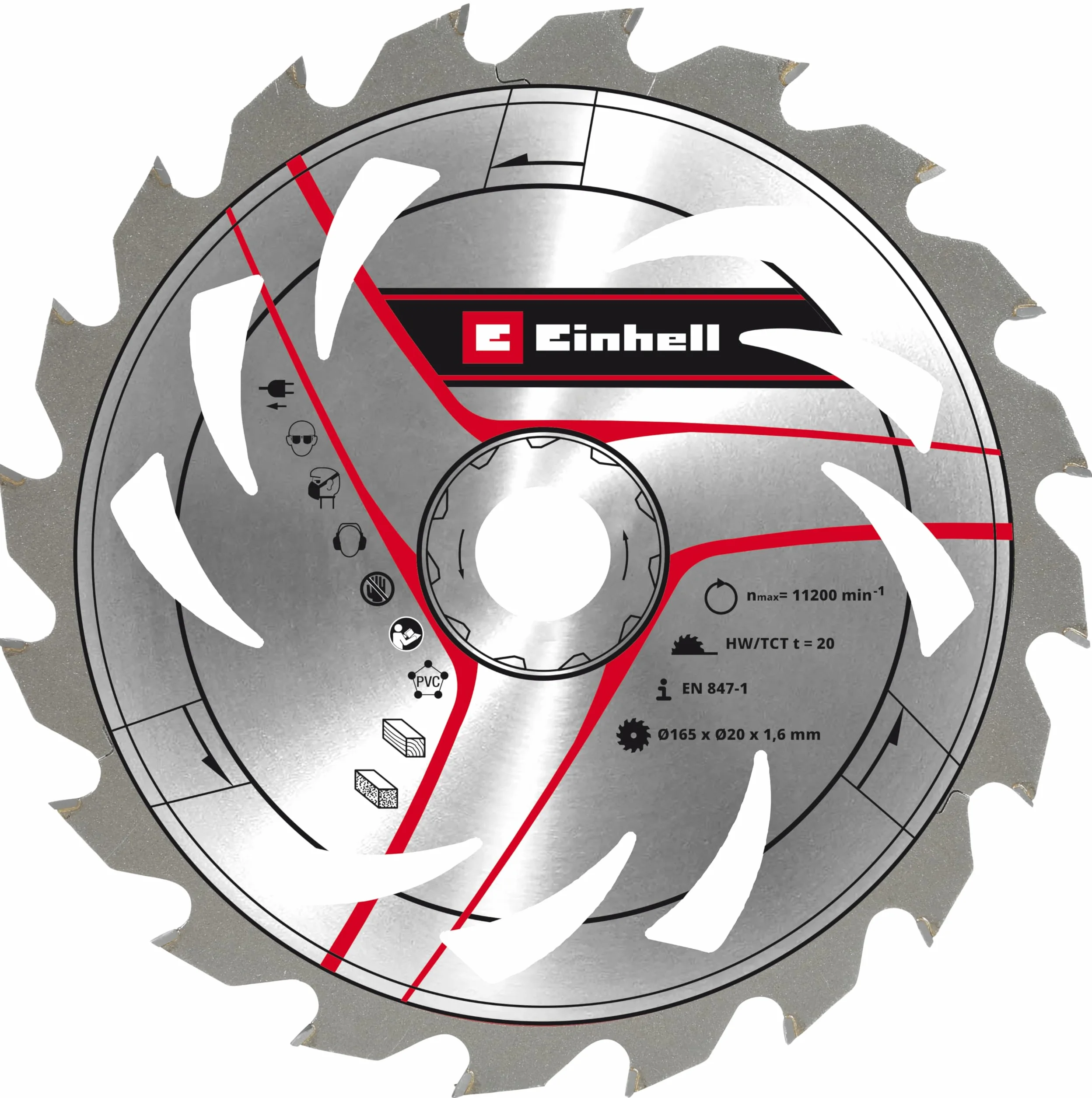 Einhell Original - Hoja de sierra circular (165 x 20 mm, diámetro de 165 mm, soporte de 20 mm, 20 dientes restringidos, ancho de corte 1,6 mm, para sierras circulares de mano y de inmersión)