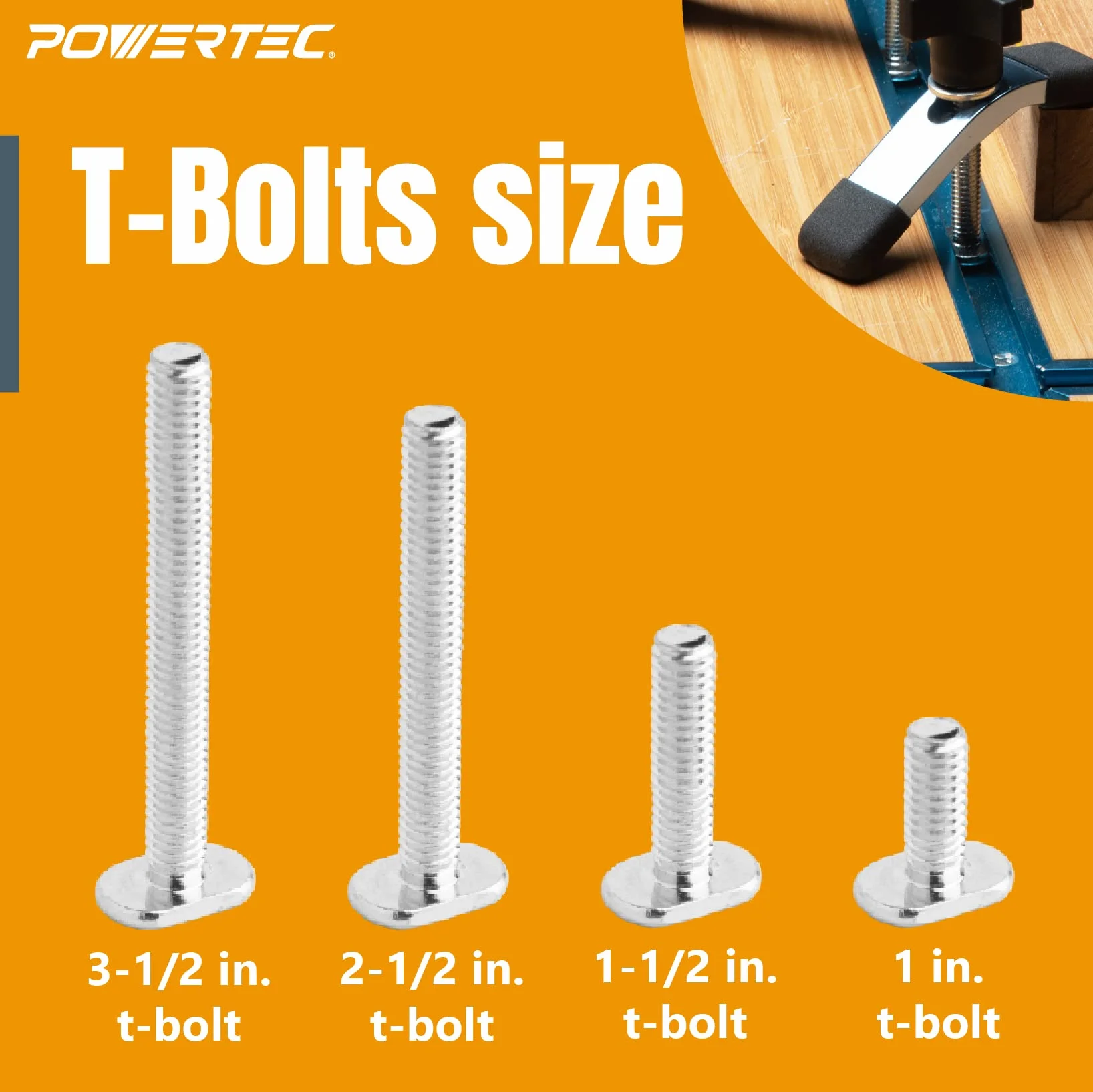 POWERTEC 71121 Kit de pomos en T con perillas roscadas y pernos en T de 5/16 a 18 para carpintería, juego de 16 piezas