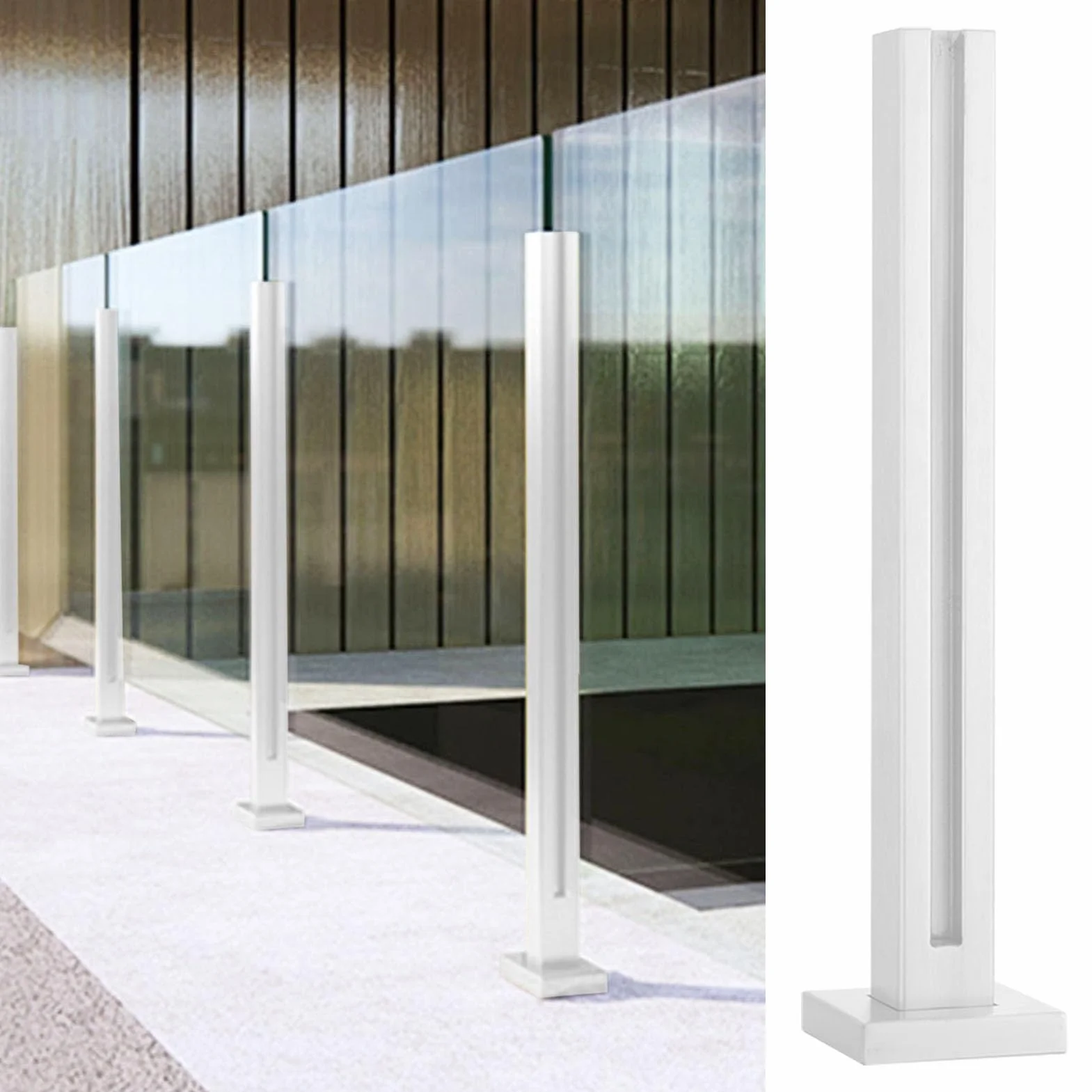 Poste Barandilla Vidrio Metal Balaustrada Postes de Barandilla de Cristal, Blanco Columnas de Abrazadera de Barandilla de Vidrio con Ranuras para Espiga y Base, Interior Exterior Pilares de Soporte de