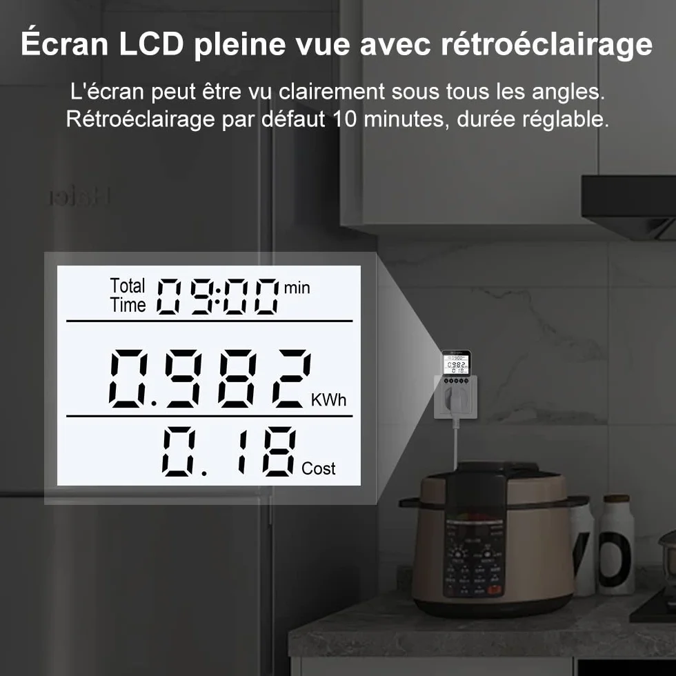 KETOTEK Medidor de Consumo Electrico, Enchufe Monitor de Electricidad con Pantalla LCD Retroiluminada, Medidor de Costo de Electricidad Medidor de Energía con 3680W Protección contra Sobrecarga