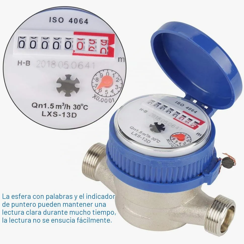 Medidor de Agua fría 15 mm y 1/2 Pulgada con Accesorios para Uso en el jardín y el hogar
