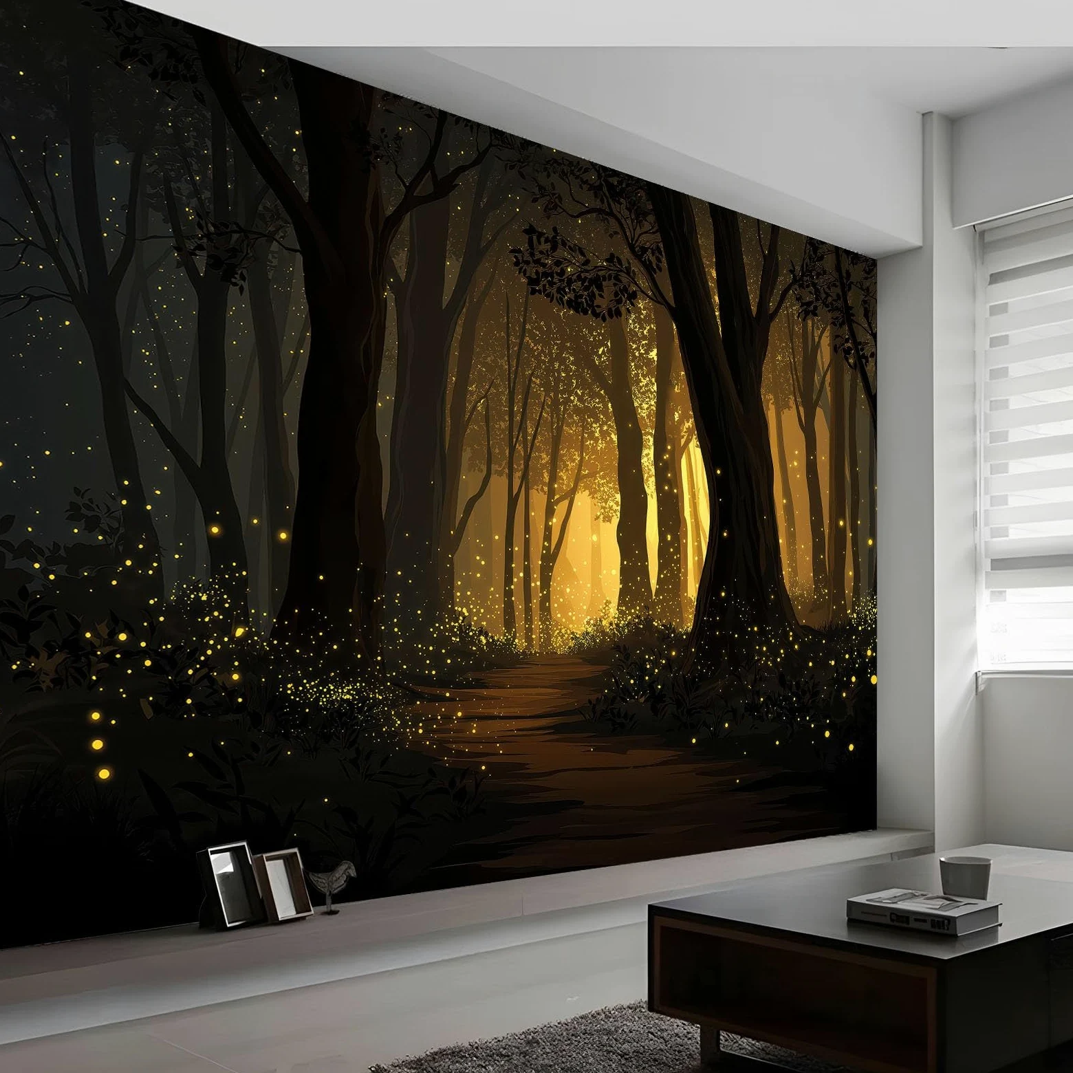 Papel Pintado Mural Dibujos Animados Bosque Luciérnagas 250An x 175Al cm, Decoración de Pared Fotográfica Anime para Salón Dormitorio Oficina Habitación Infantil - Poster Mural Fácil de Instalar