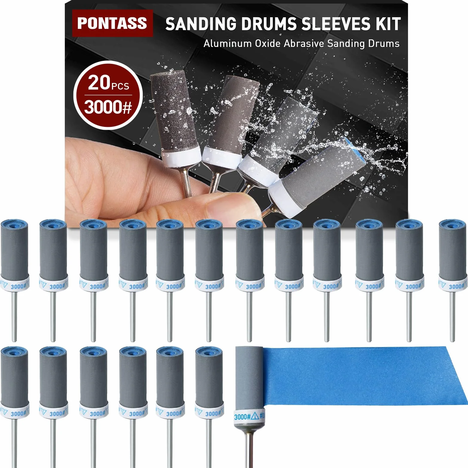 20 Piezas Tambores de Lijado Kit para Dremel Accesorios, 3000 Granos Mangas de Lijado con Vástago 3 mm Cilindros de Lijado, Mangas de Lijado de Tambor Utilizado para lijar, Pulir y Desoxidar Metales