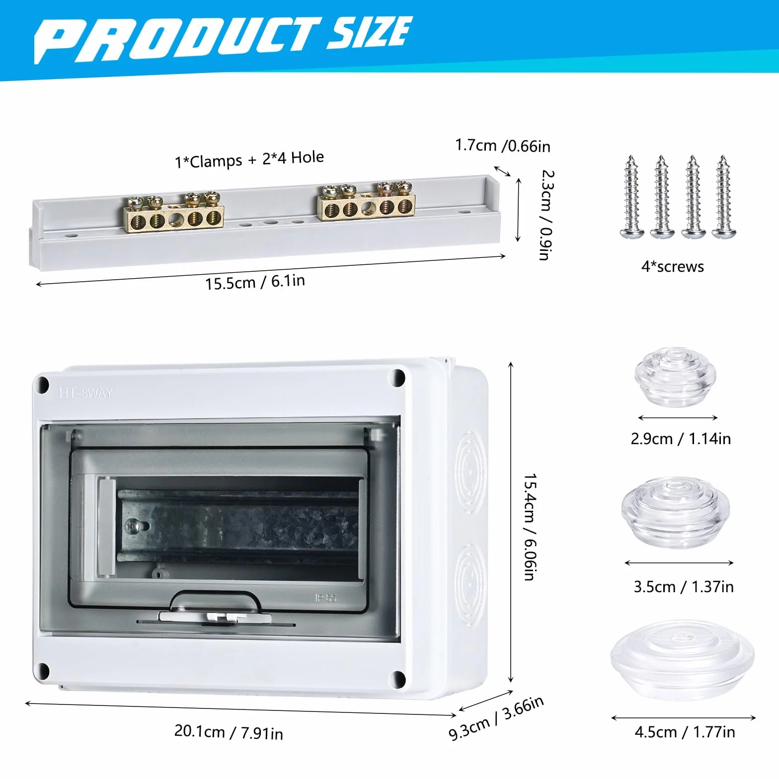 Caja de distribución de montaje superficial, caja de seguridad impermeable IP65, ideal para jardines o áreas exteriores, cumple con los estándares de espacios húmedos (8módulos)