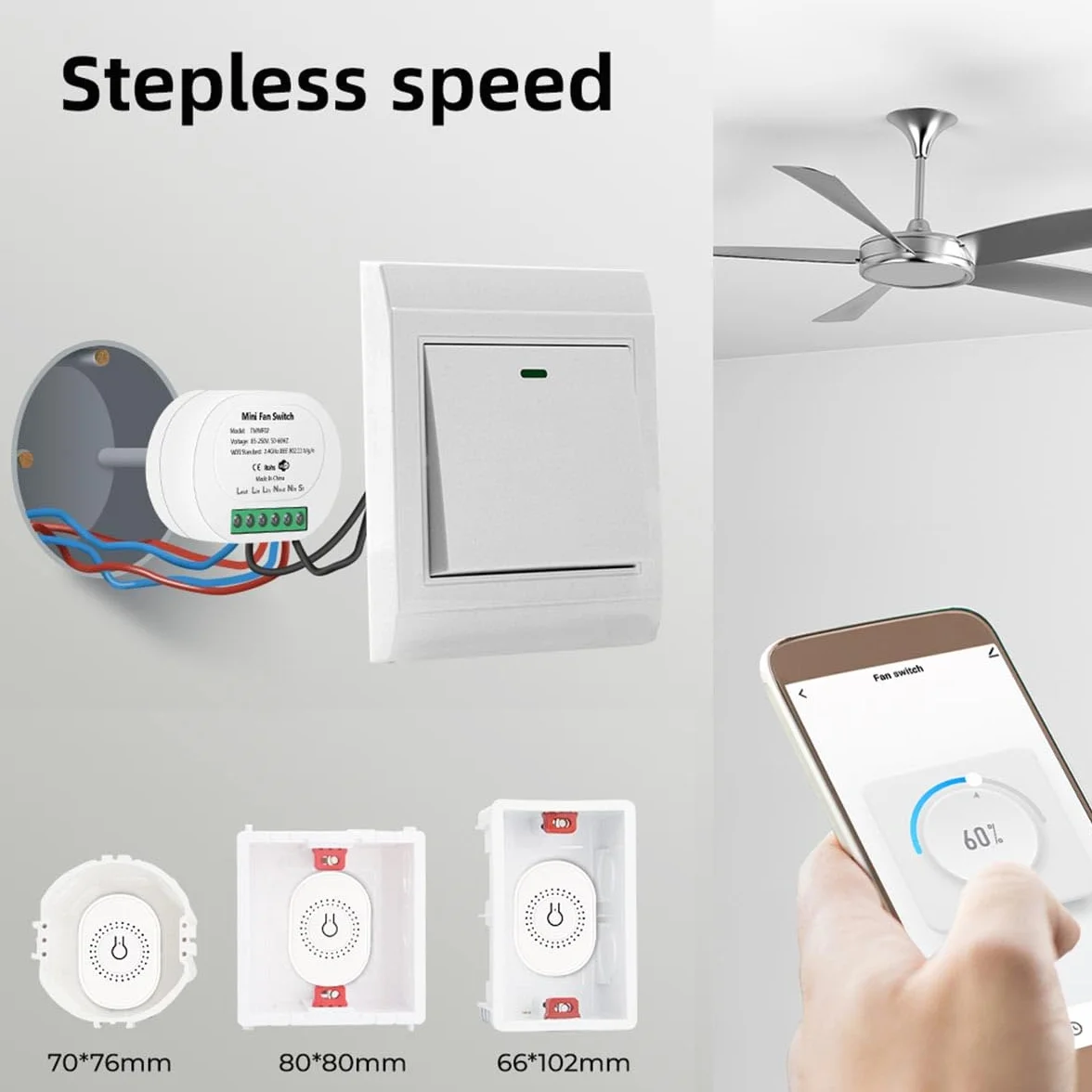 Interruptor inteligente para ventilador de techo con 4 velocidades, WiFi, mini relé inteligente, módulo de interruptor DIY, 150 W máx., requiere cable neutro, compatible con Alexa