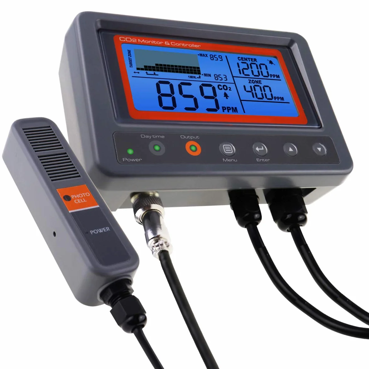 Controlador de CO2 con Sensor NDIR, Monitor de Calidad del Aire y Función de Relé Día/Noche. Ideal para Invernaderos, Grow Rooms, Jardines y Hogar.