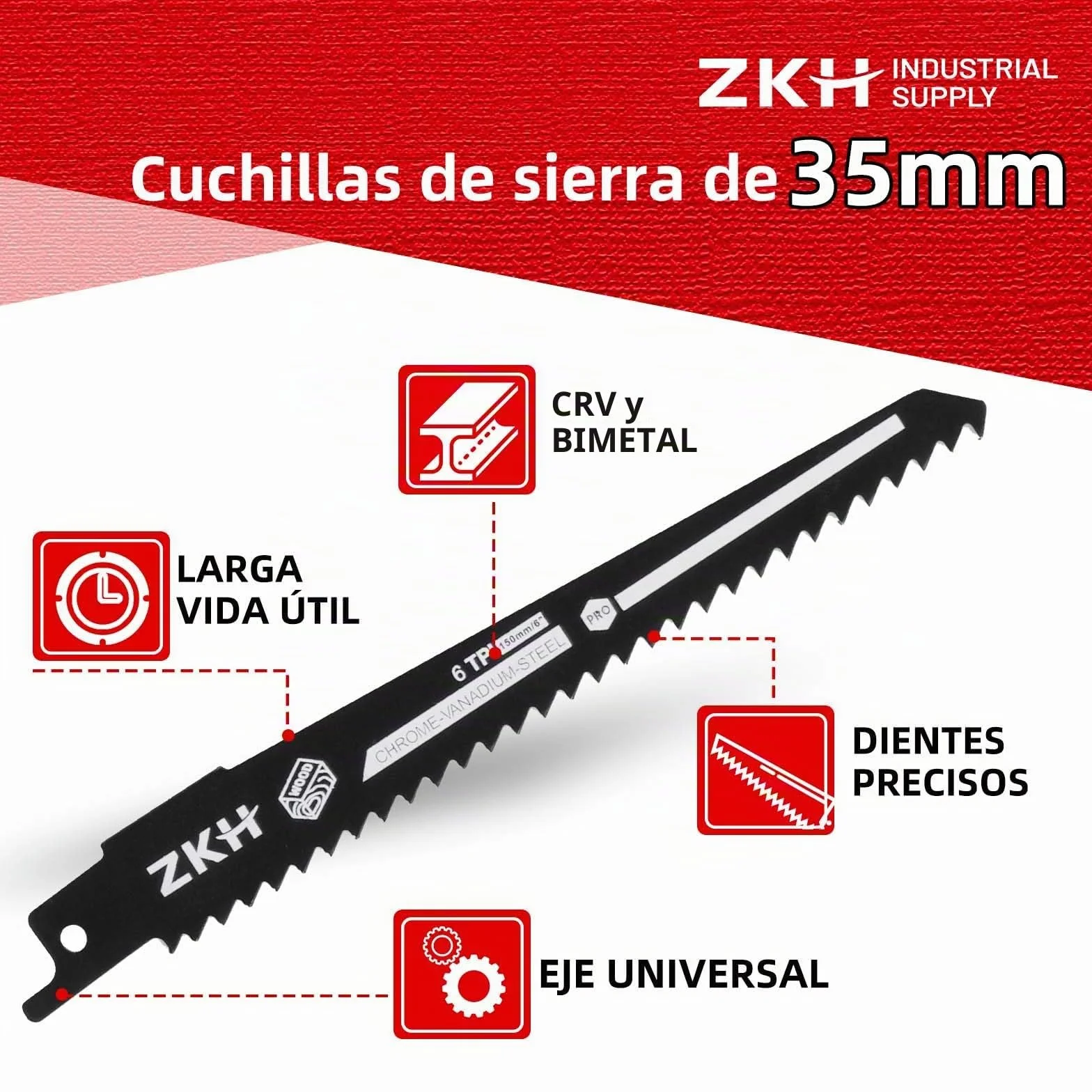 ZKH Juego Hojas Sierra Sable 35PCS, 13 BI-METAL 22 CRV, para Madera Metal Acero con Bolsa