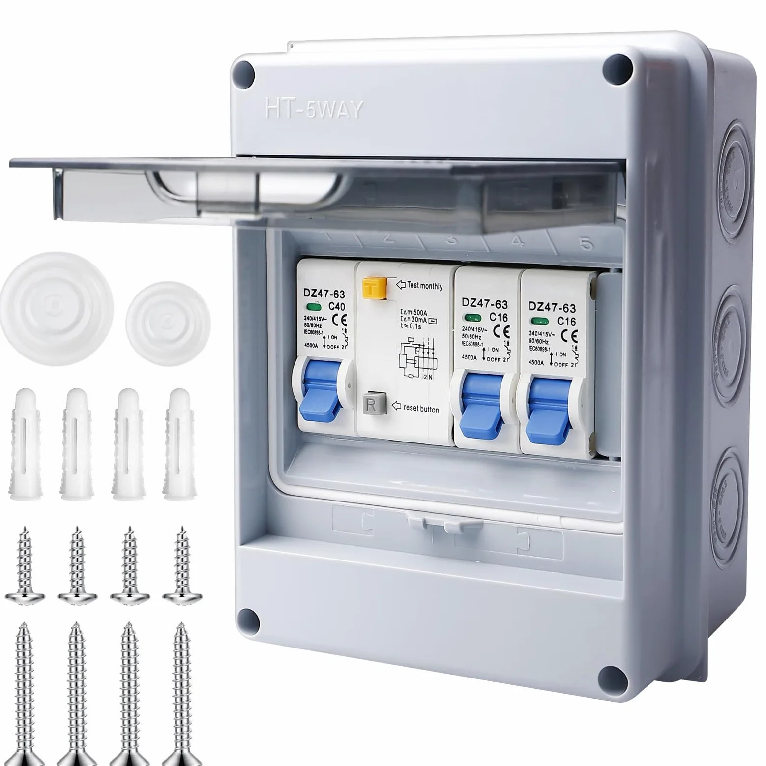 Caja de fusibles de montaje en superficie IP65, distribuidor pequeño de montaje en superficie con interruptor, interruptor de corriente 32A, interruptor de corriente alterna 16A+160A, caja de