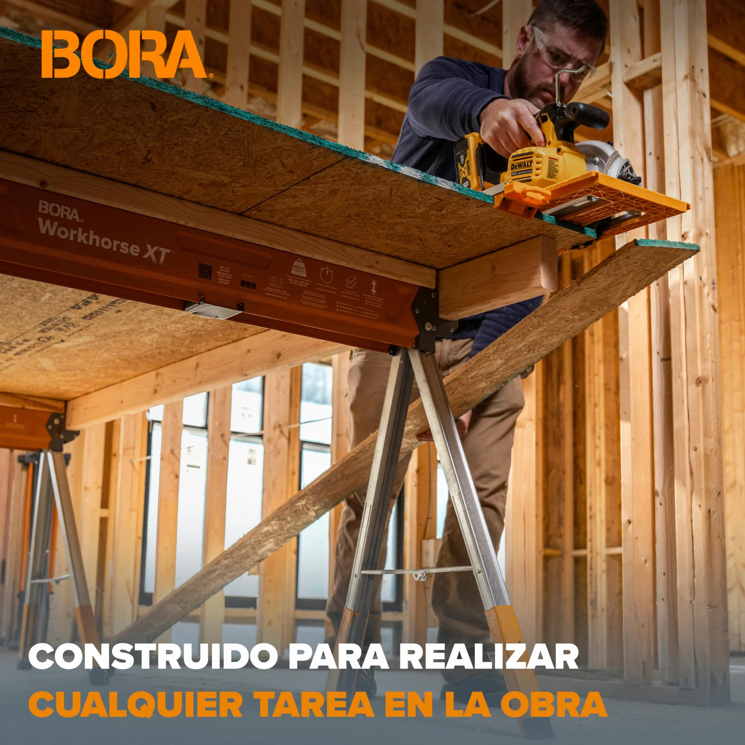 Bora Workhorse XT Juego de 2 Caballetes de Sierra Plegables Altura Ajustable Resistentes para Contratistas