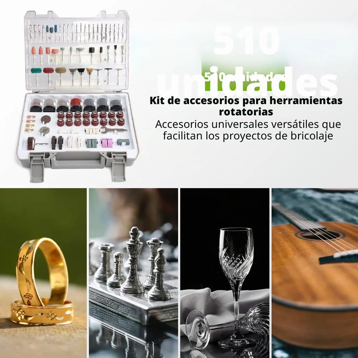 Kit de 510 Accesorios de Herramientas Rotativa, Huepar Tools Accesorios Variados Multiusos, Universales Accesorios para Dremel u Otro, Reutilizables, para Cortar, Esmerilar, Pulir, Taladrar y Grabado