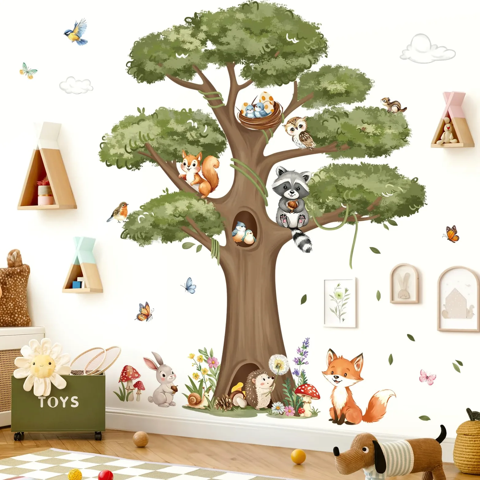 decalmile Pegatinas de Pared Infantiles Animales Árbol Grande Vinilos Decorativos Animales del Bosque Zorro Conejo Ardilla Adhesivos Pared Habitación Niños Guardería Aula