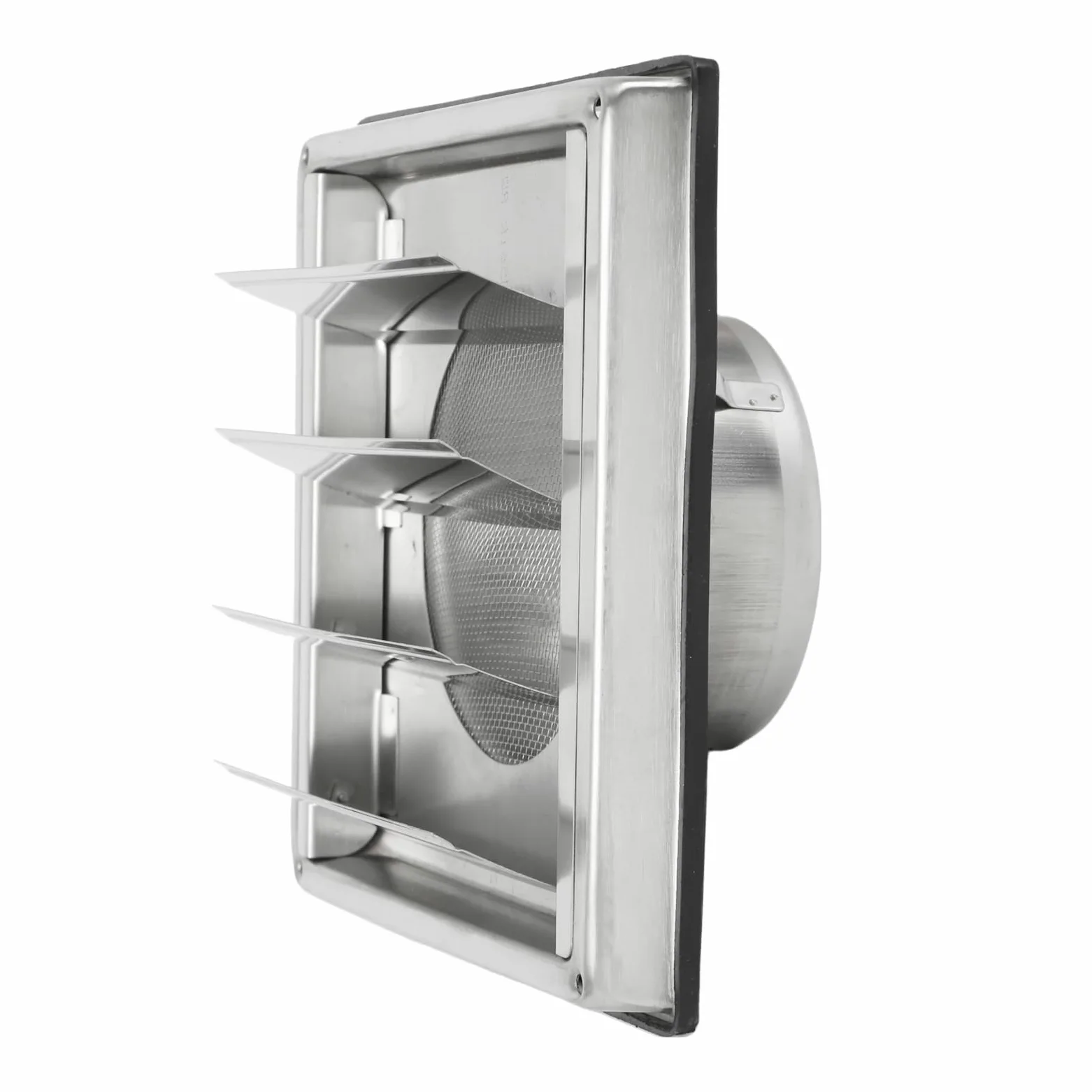 Rejilla de ventilación de acero inoxidable 304, rejilla de ventilación con válvula antirretorno, láminas y protección contra insectos, salida cuadrada 100, 125, 150 mm, tapa de ventilación de acero