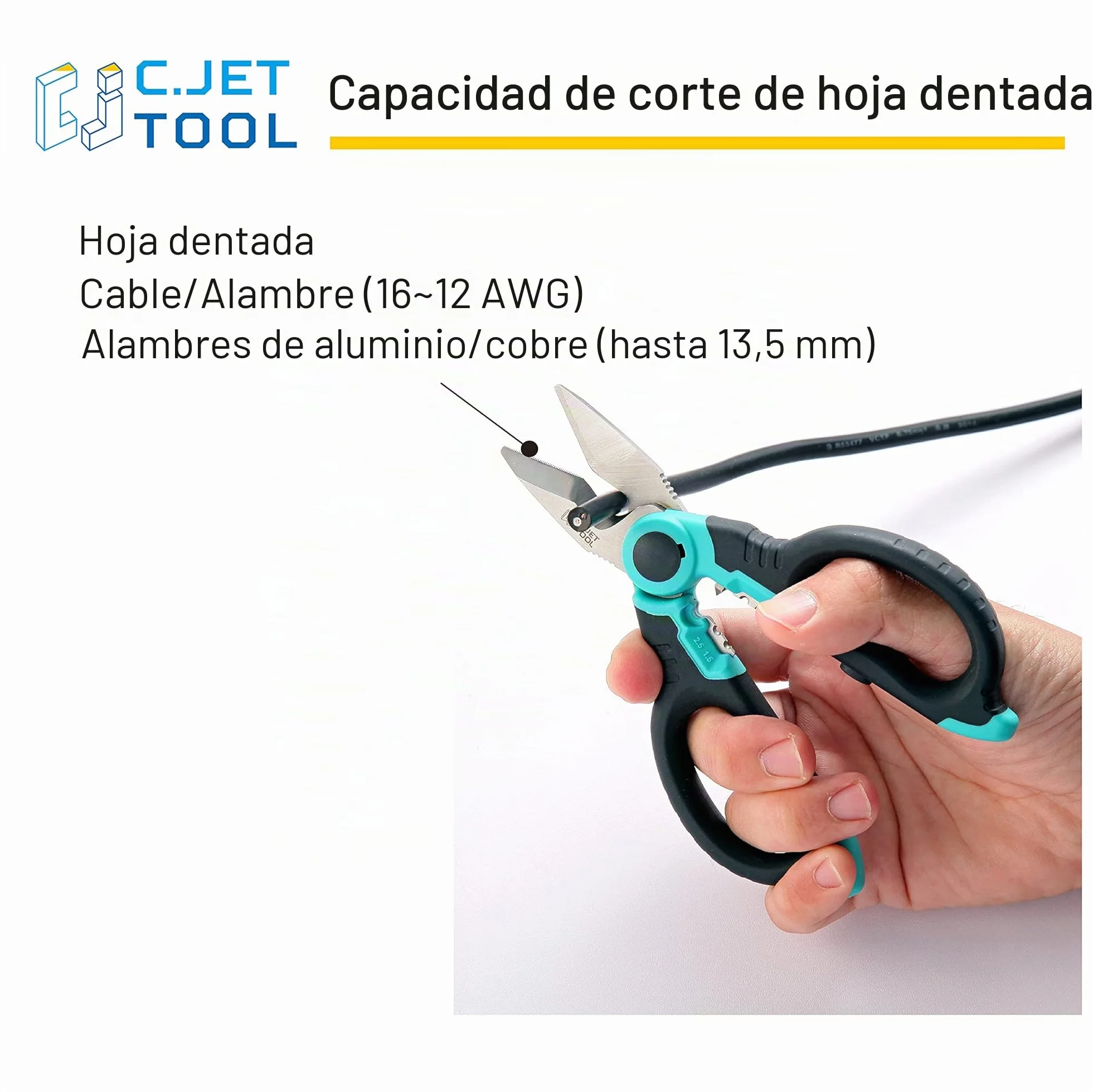 C.JET TOOL Tijeras Electricista Profesional de 160 mm, Acero Inoxidable para Cable Suave de Cobre de Aluminio (Turquesa)
