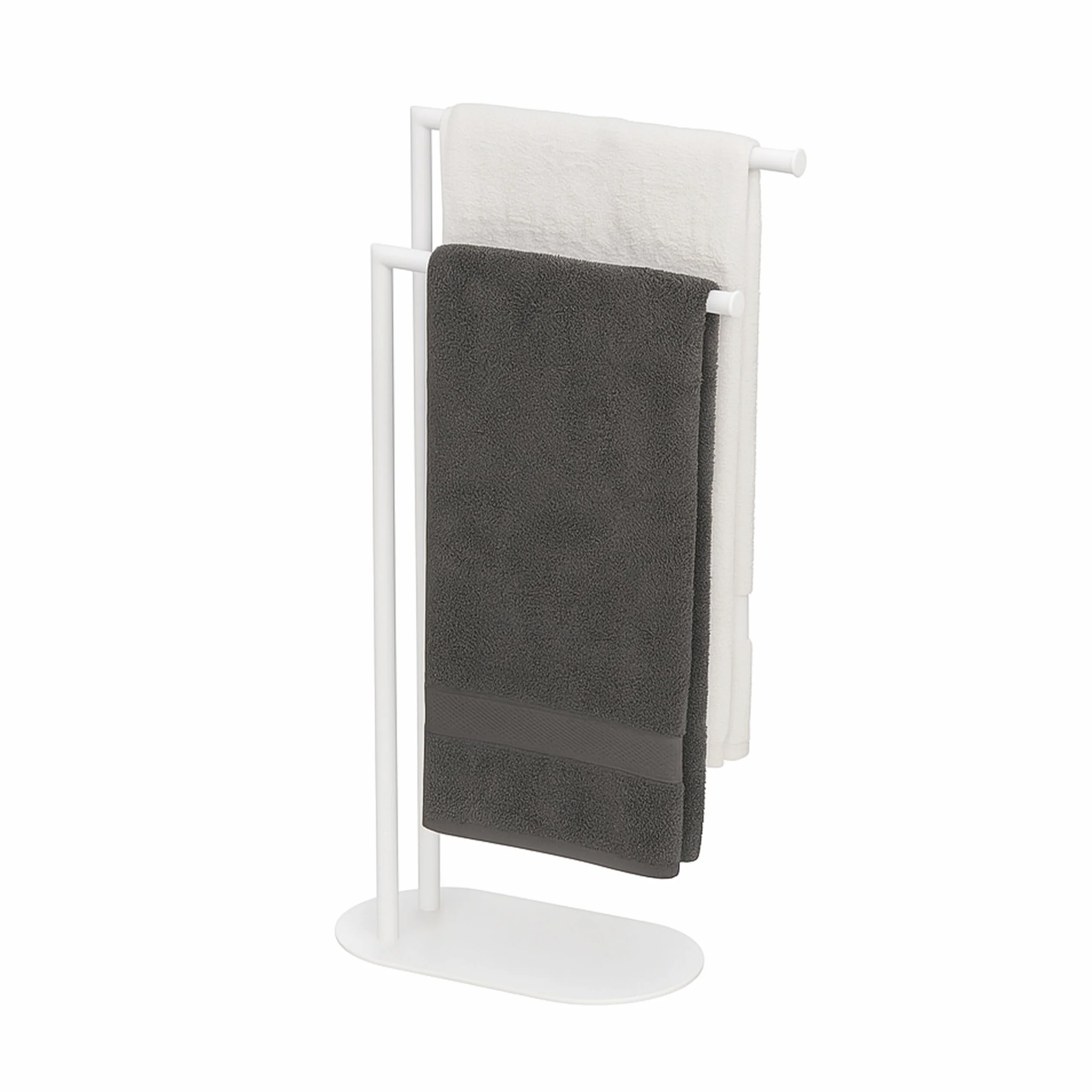 Toallero Relaxdays de pie, Metal, 2 Barras Ajustables, 78,5 x 38,5 x 17 cm, Blanco