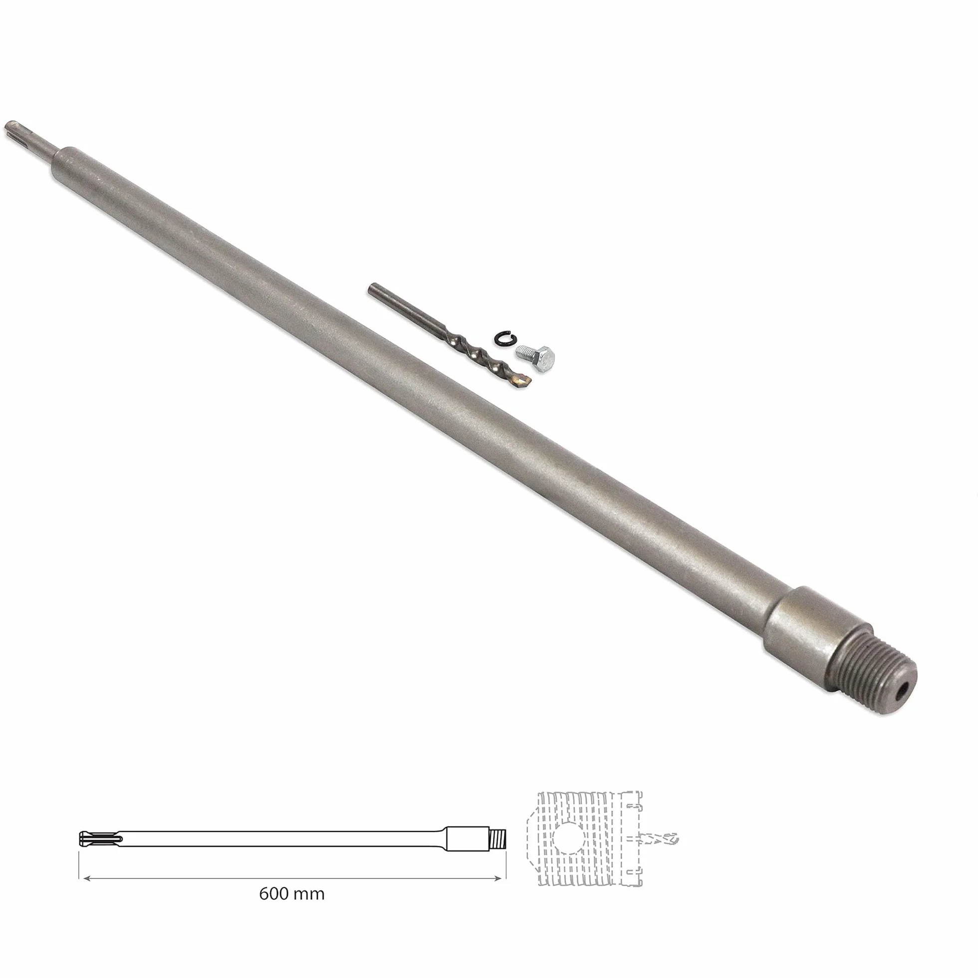S&R Extension broca sds-plus Hormigon. Adaptador SDS PLUS M22 para Sierra Corona Perforadora Hormigón - Extensión de 600 mm para Brocas huecas