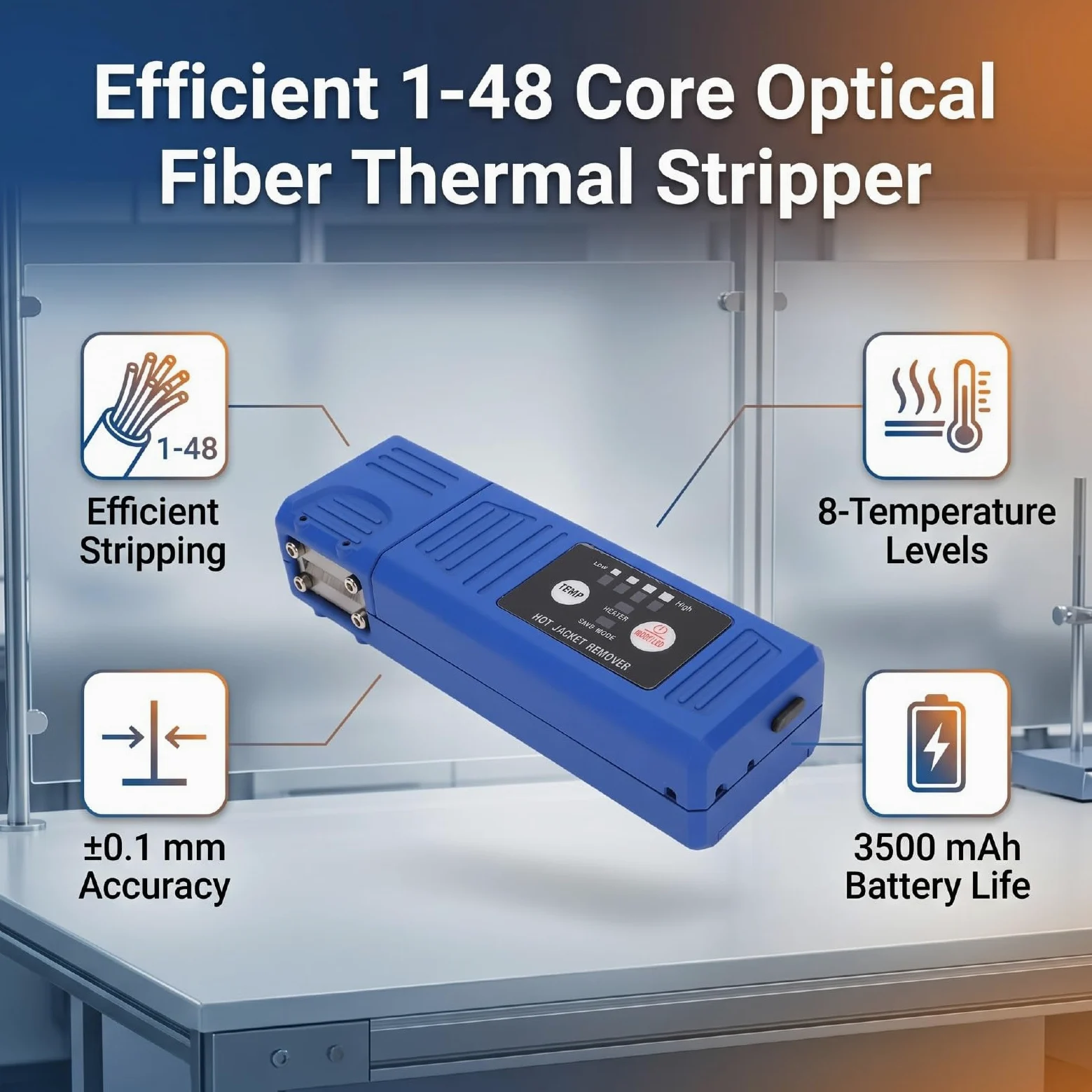 Tangxi Pelacables Térmicos Automáticos de Fibra con 8 Niveles de Temperatura, Herramienta de Pelado de Fibra óptica para 1-48 Núcleos