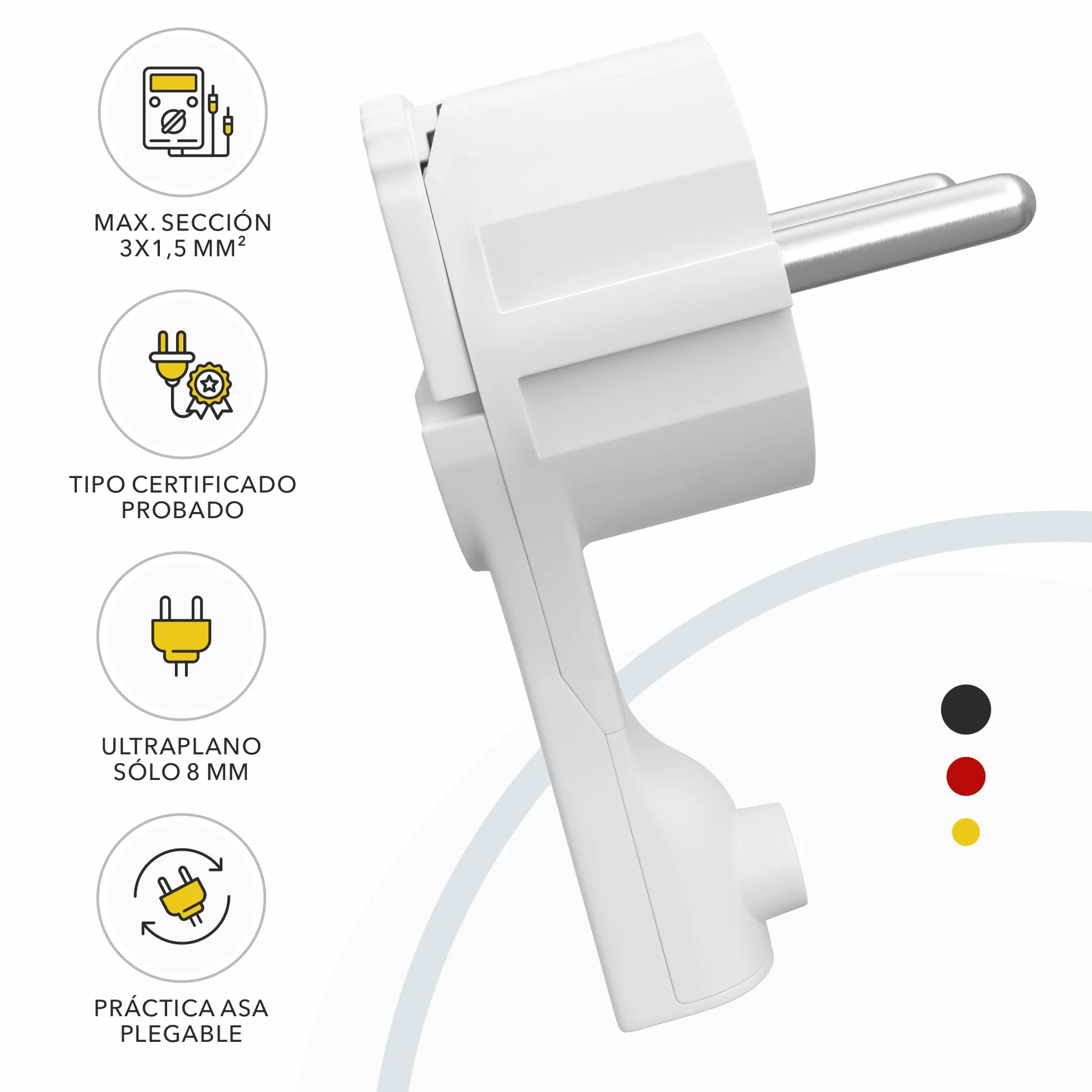 Enchufe Macho Plano Acodado CEE 7/7 250V 16A 4 Piezas Blanco